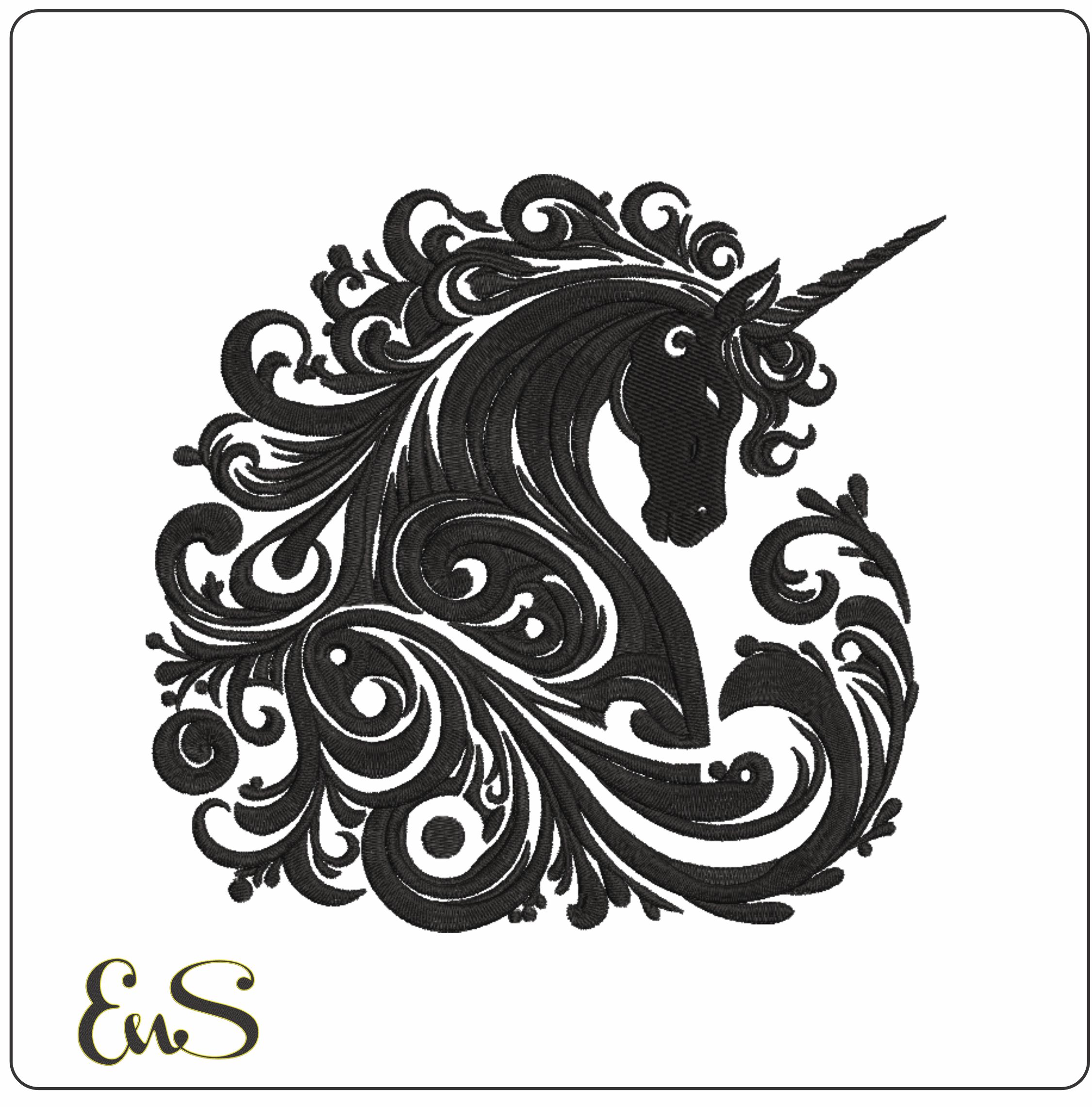 Black Flat Unicorn-Elegant embroidery design file - instant download