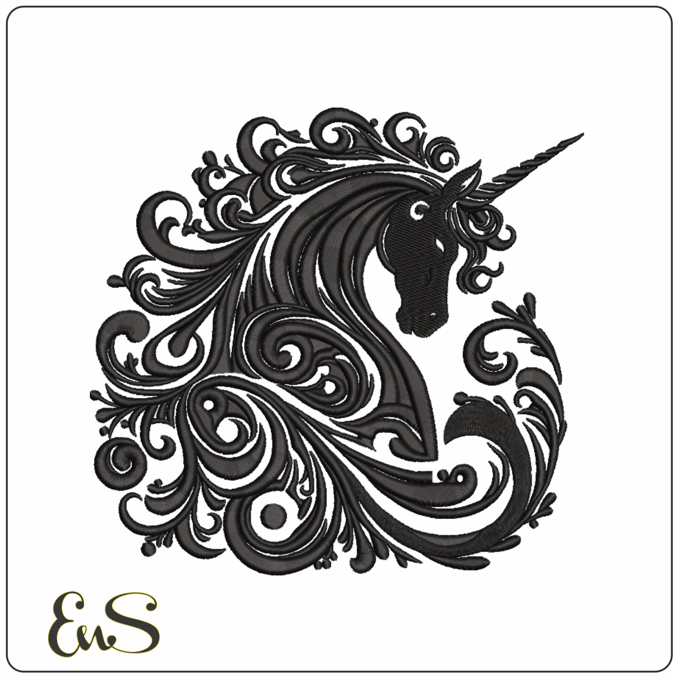 Black Satin Unicorn-Elegant embroidery design file - instant download