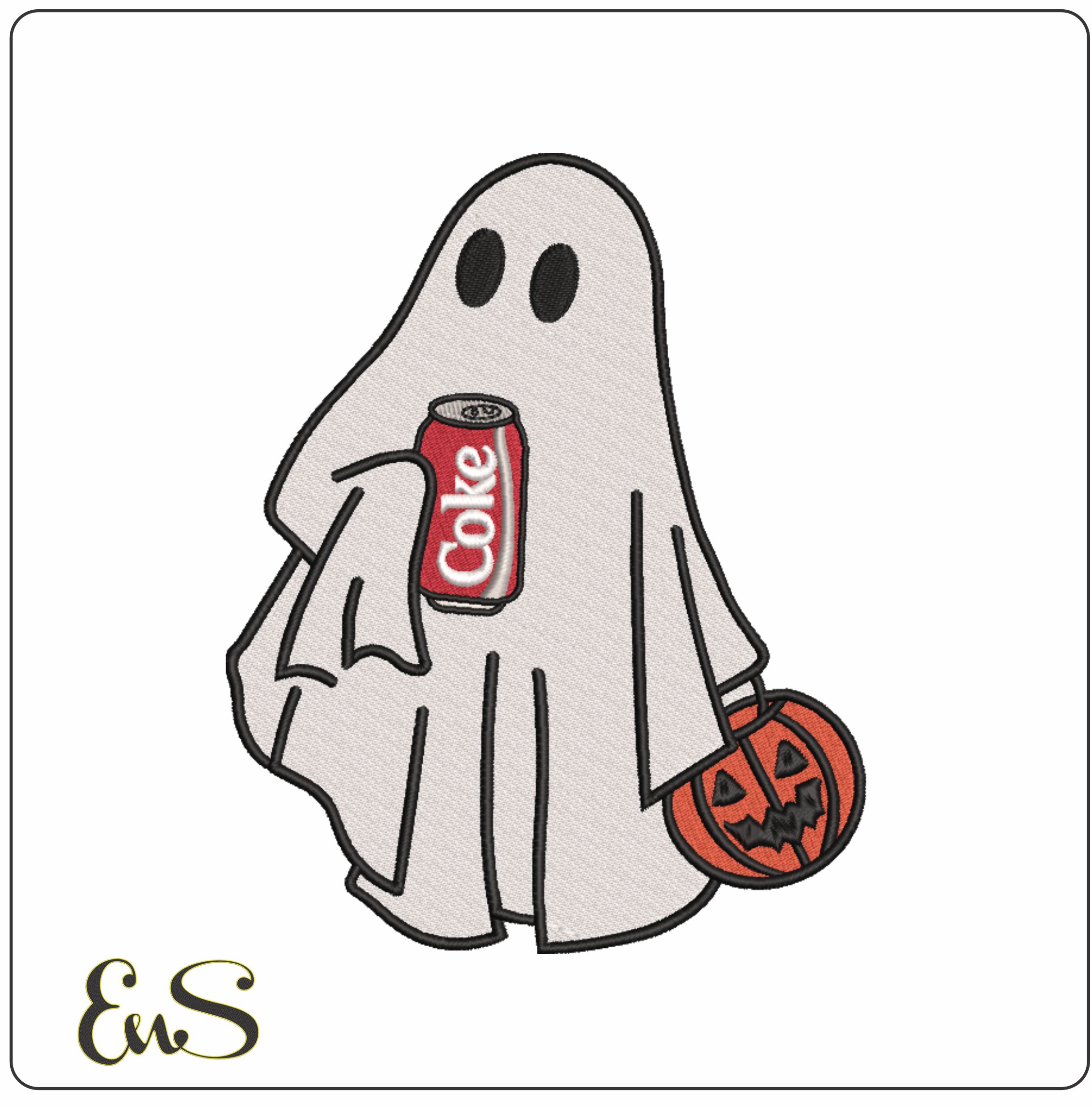 Boo Ghost with Coke-Elegant embroidery design file - instant download