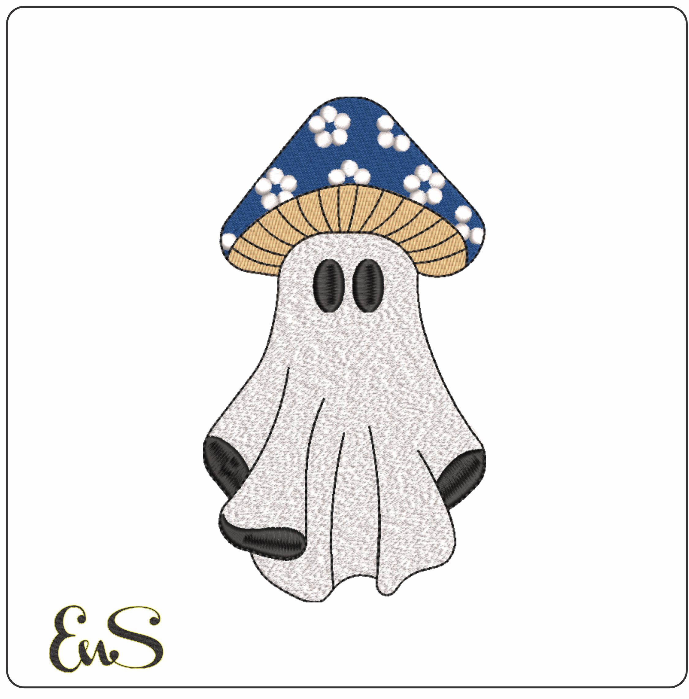 Boo Ghosts as Blue with Flowers Mushroom-Elegant embroidery design file - instant download