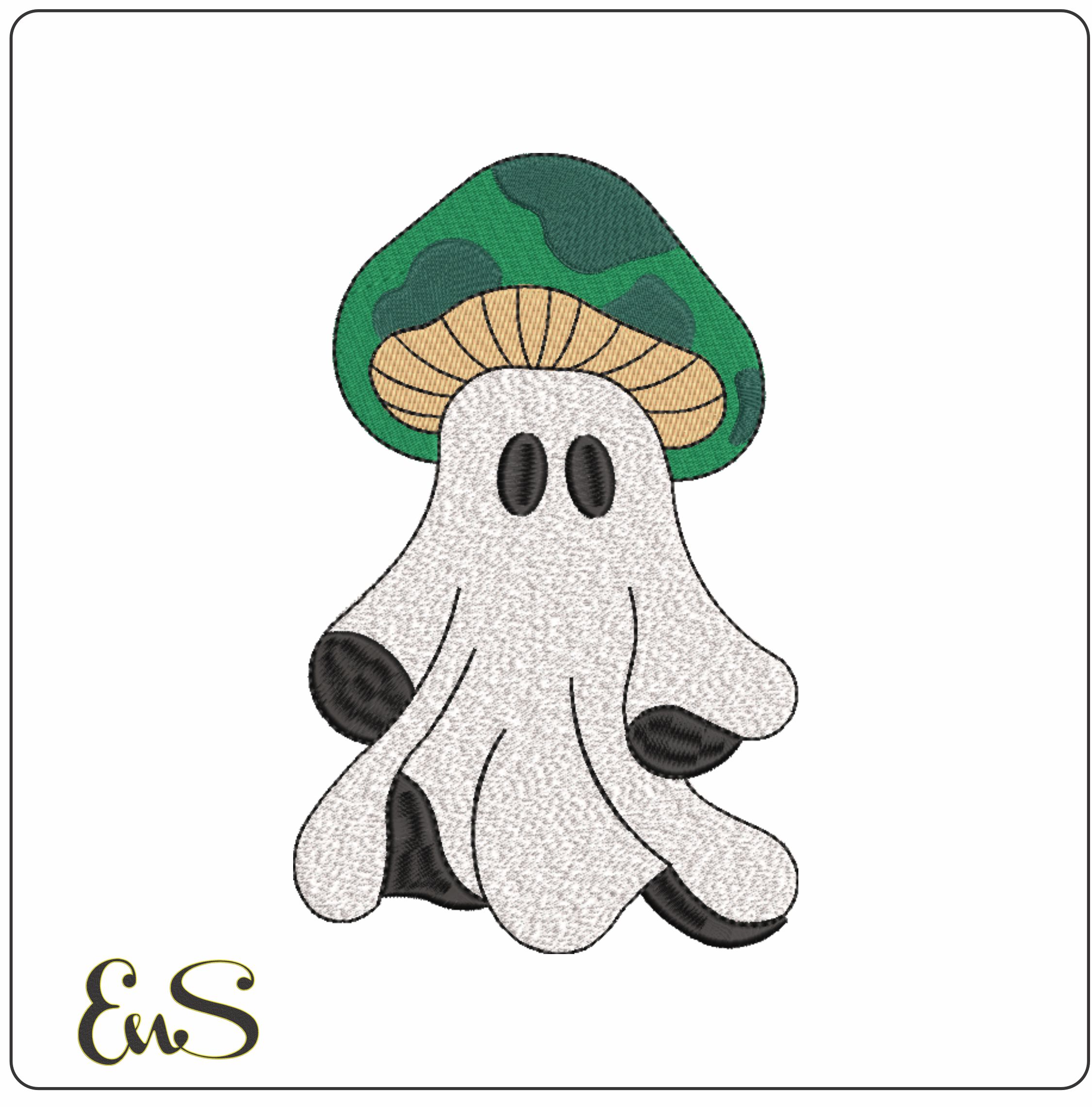 Boo Ghosts as Green Mushroom-Elegant embroidery design file - instant download