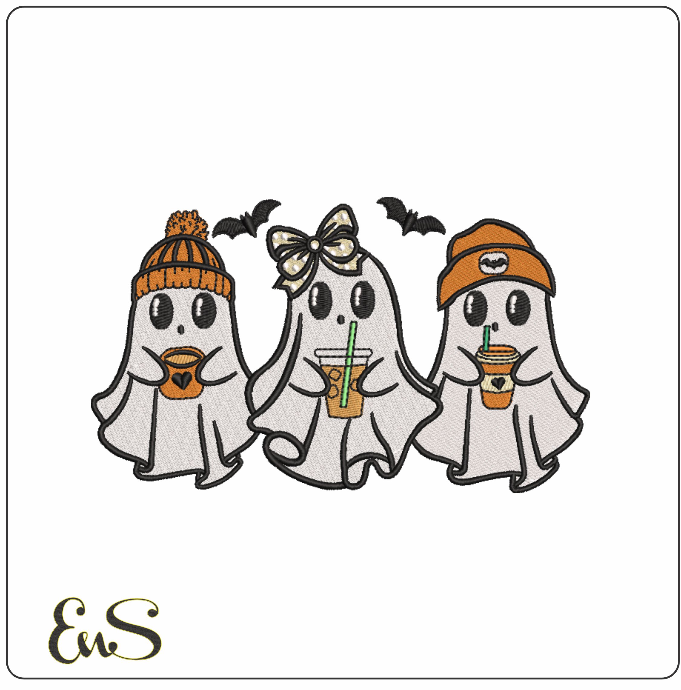 Boo Ghosts with Drinks-Elegant embroidery design file - instant download