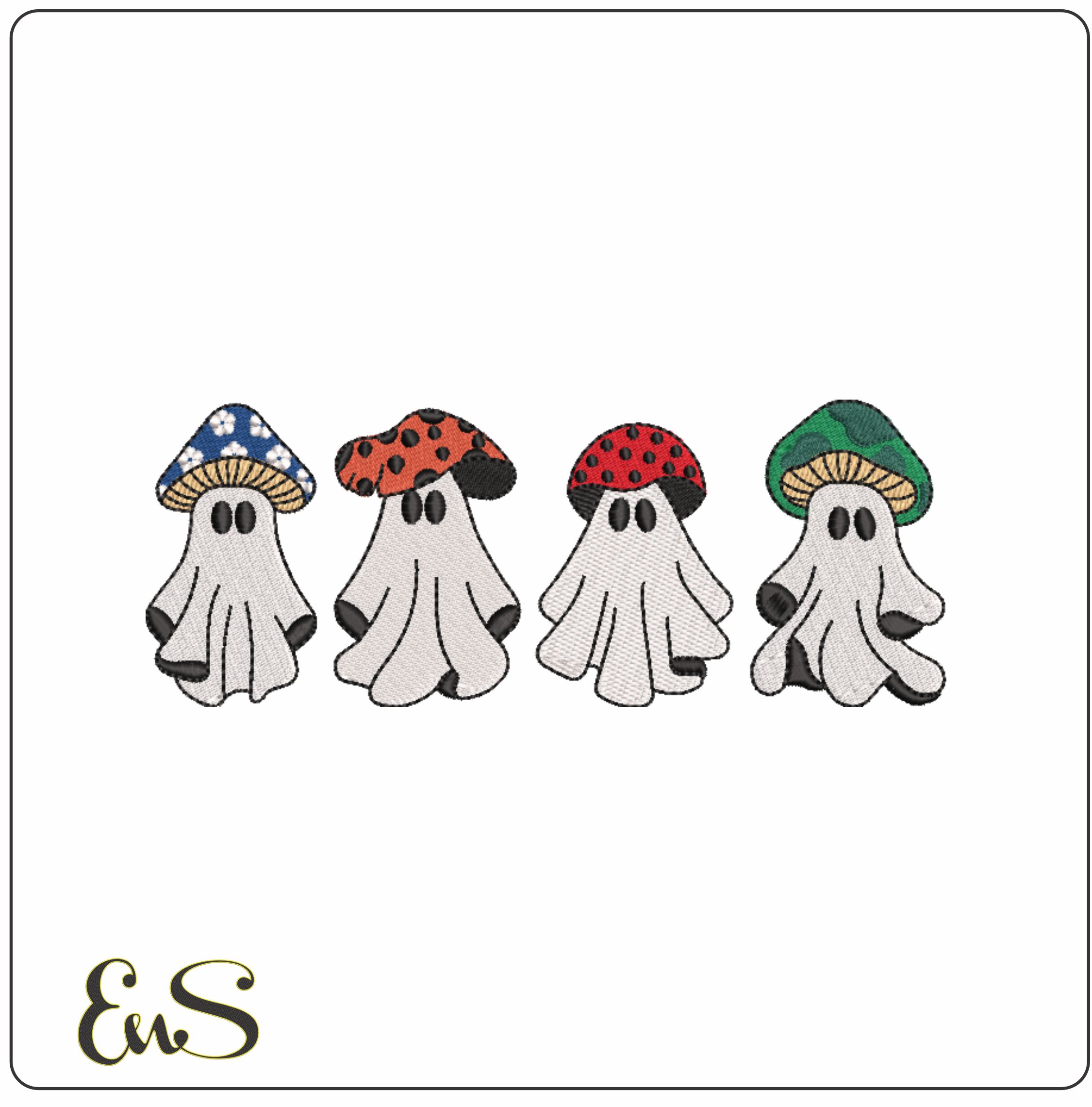 Boo Ghosts as Mushrooms-Elegant embroidery design file - instant download