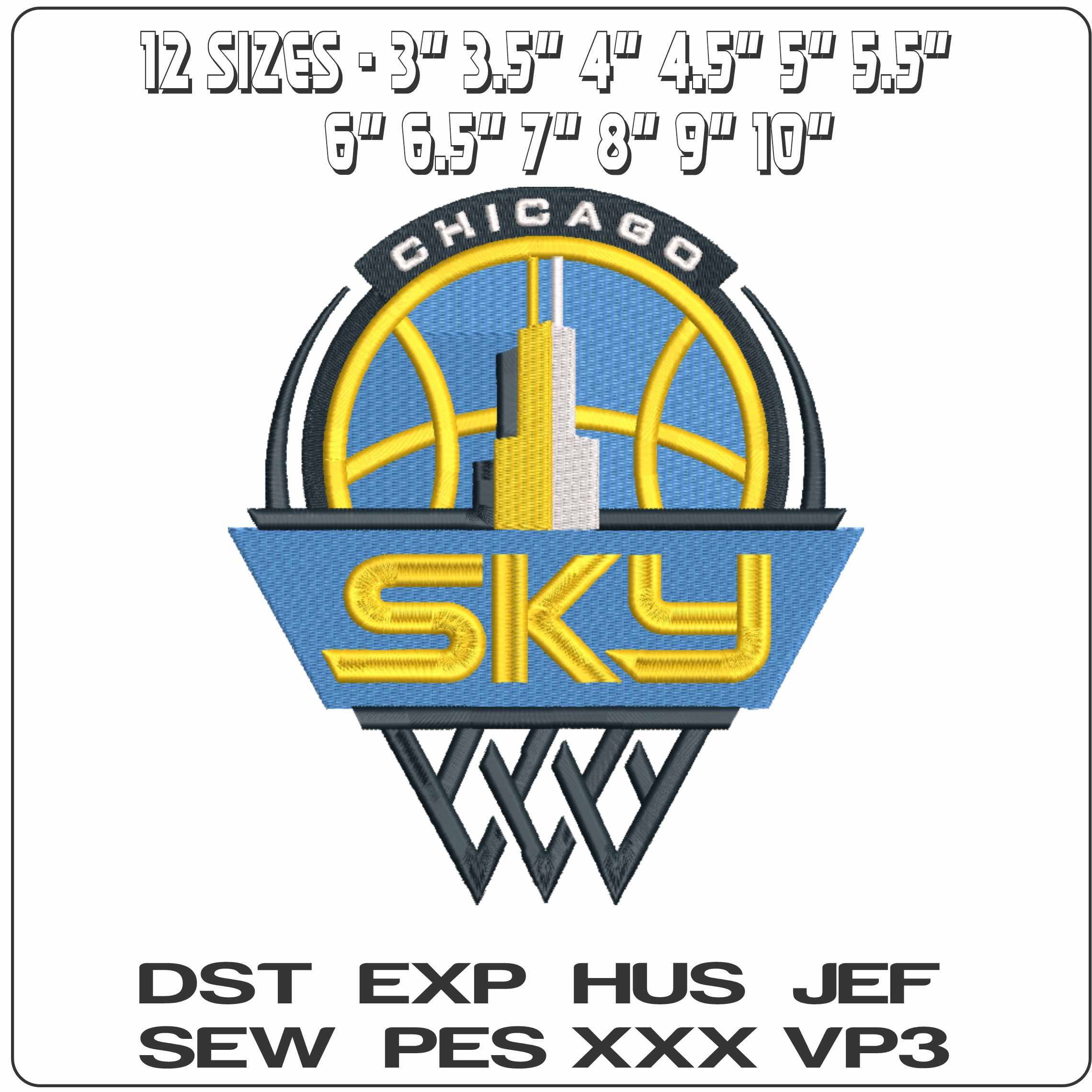 Chicago Sky 2019 - WNBA-Elegant embroidery design file - instant download
