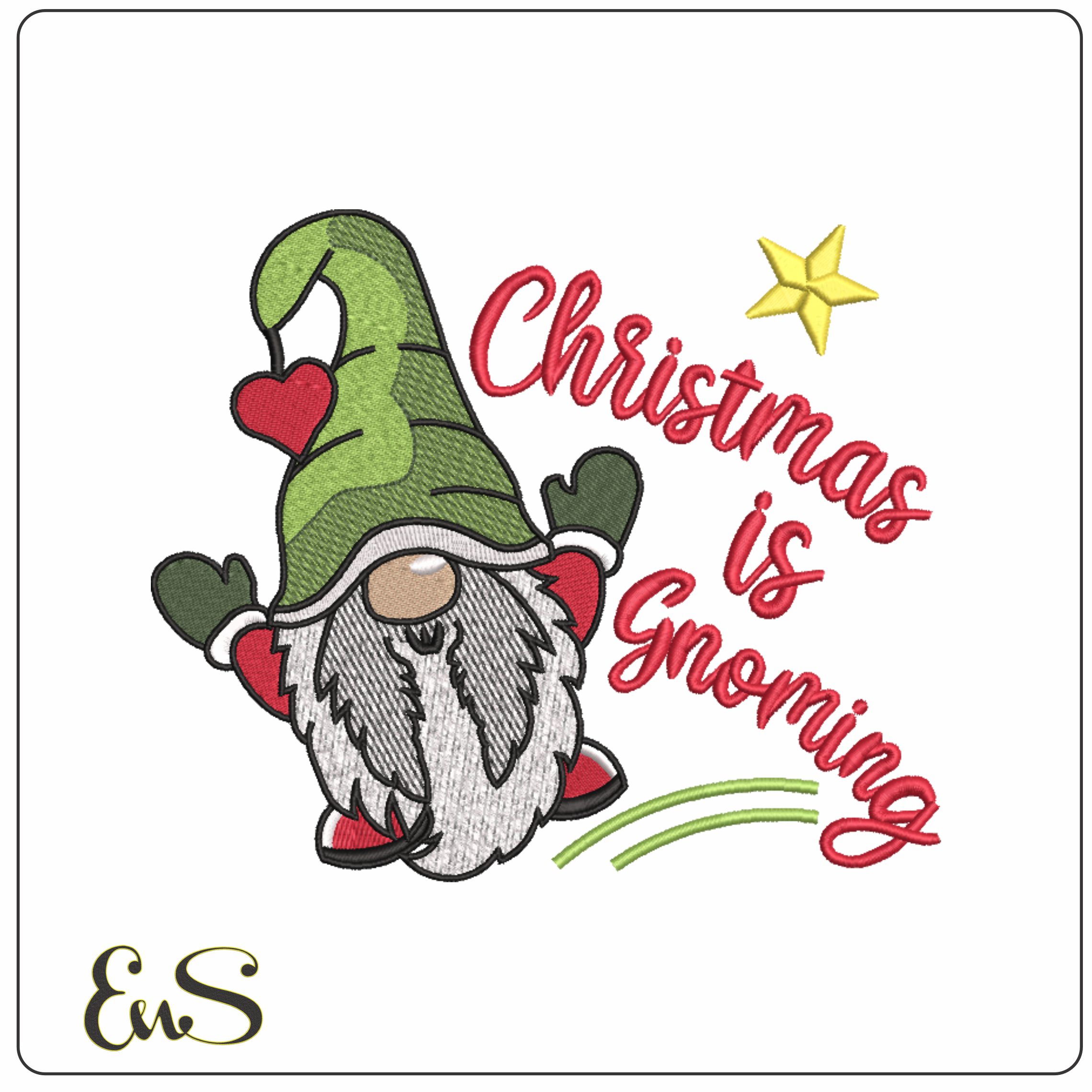 Christmas is Gnoming-Elegant embroidery design file - instant download