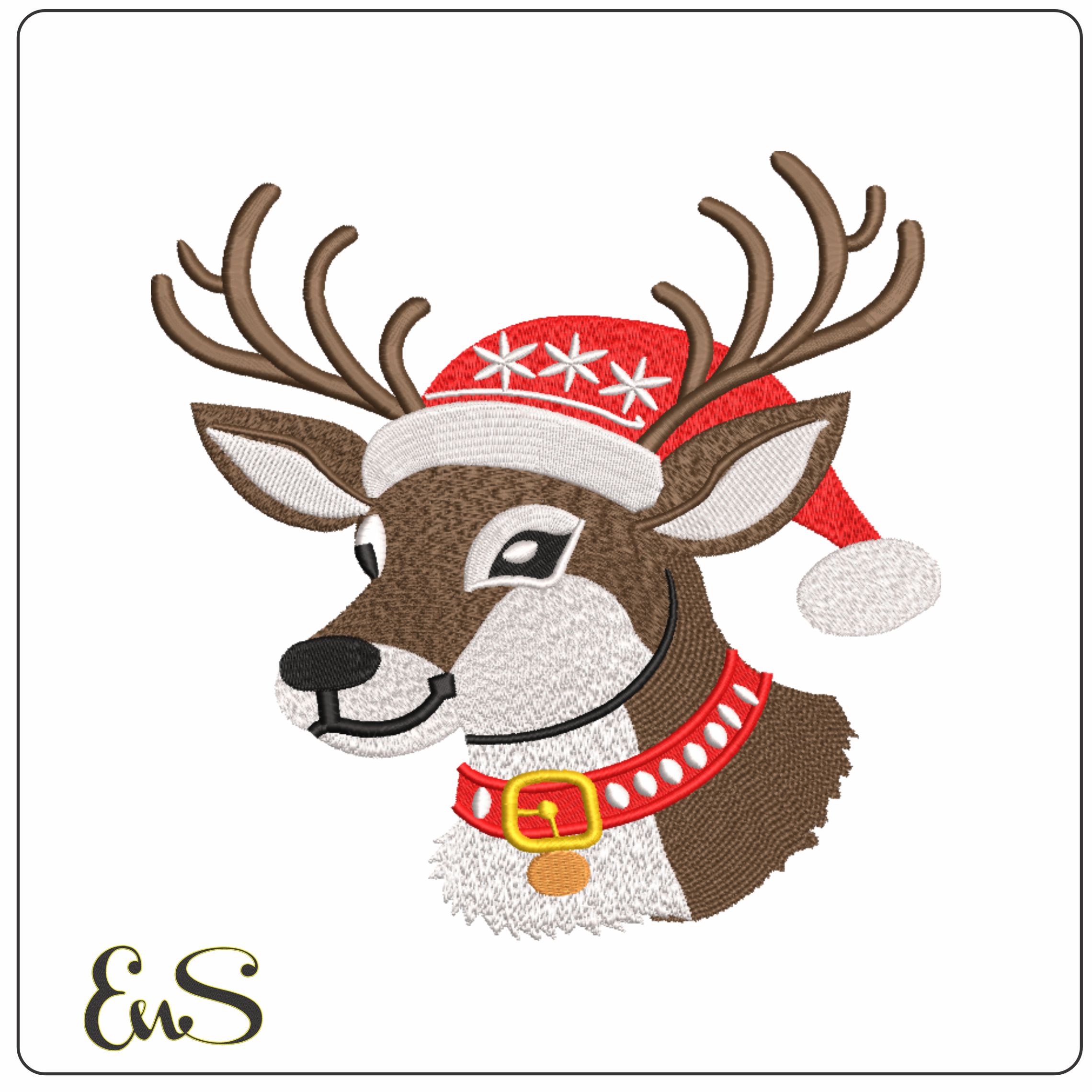 Christmas Reindeer head-Elegant embroidery design file - instant download