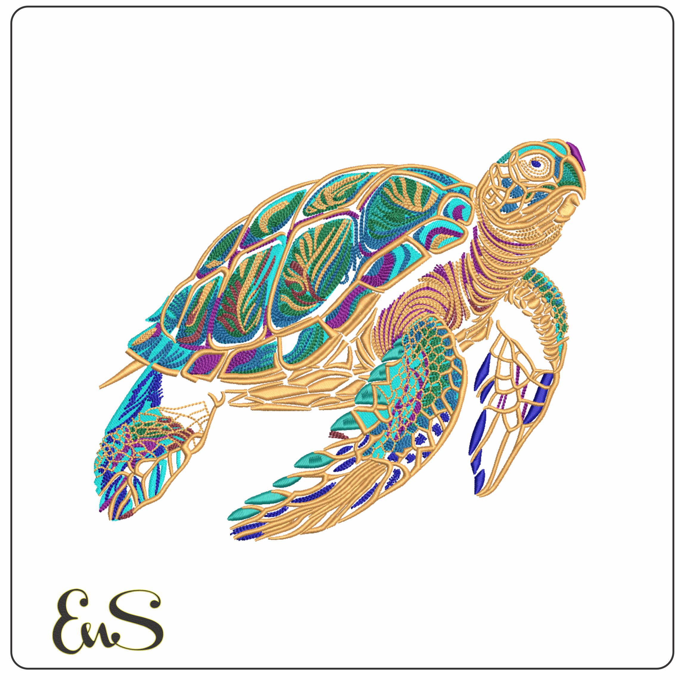 Colorful Turtle swimming-Elegant embroidery design file - instant download