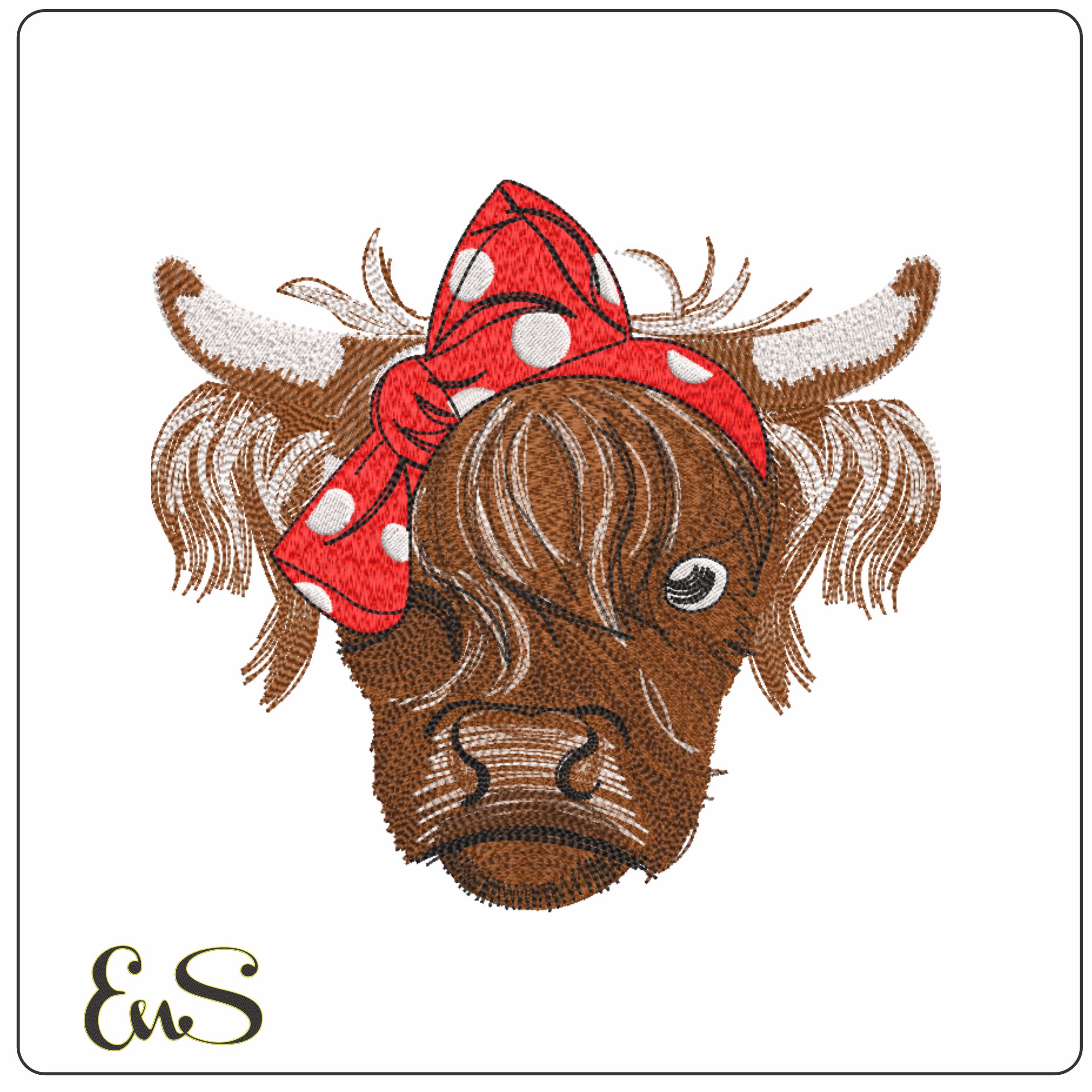 Cow Face with Red Bow-Elegant embroidery design file - instant download