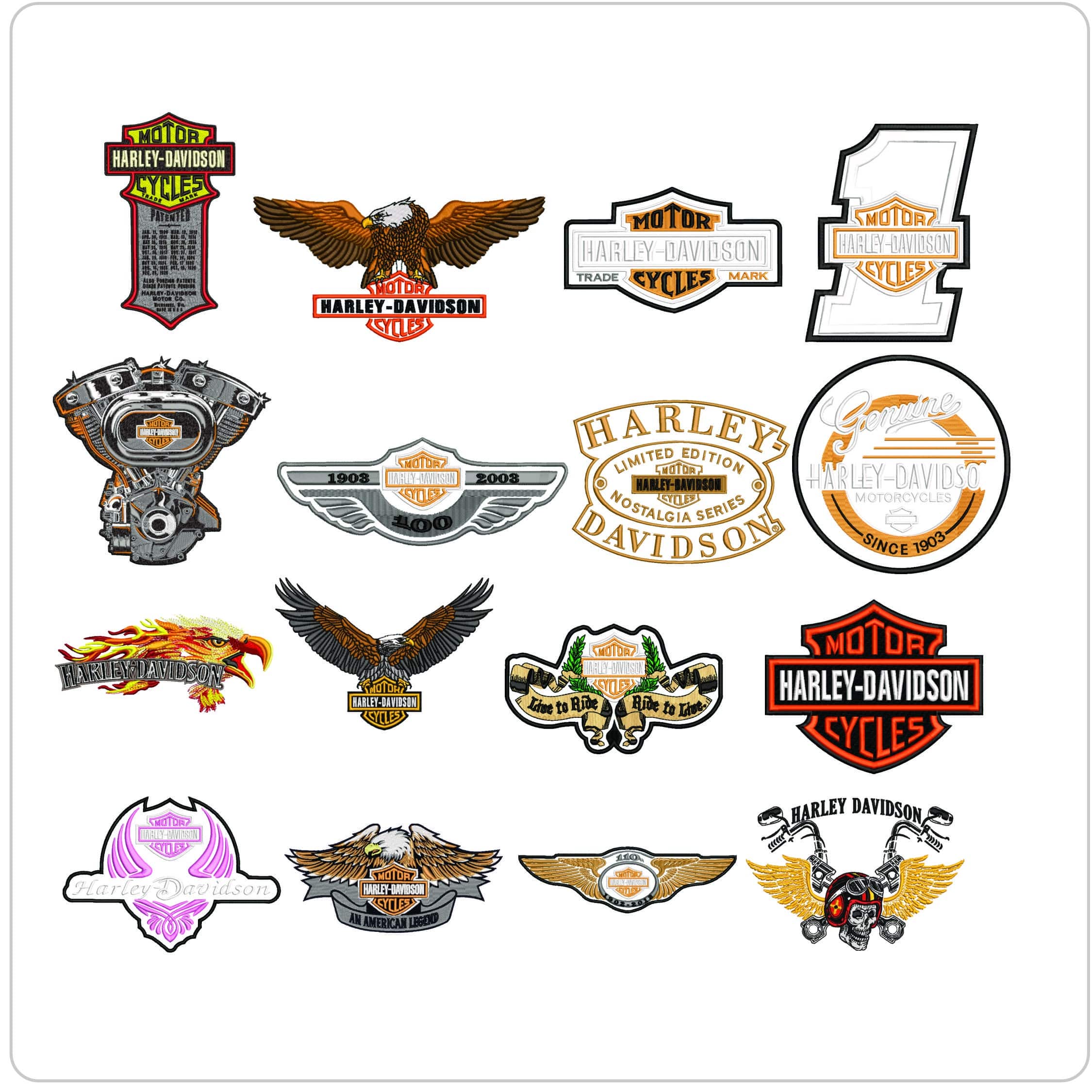 16 Harley Davidson Bulk Designs - Elegant embroidery design file - instant download
