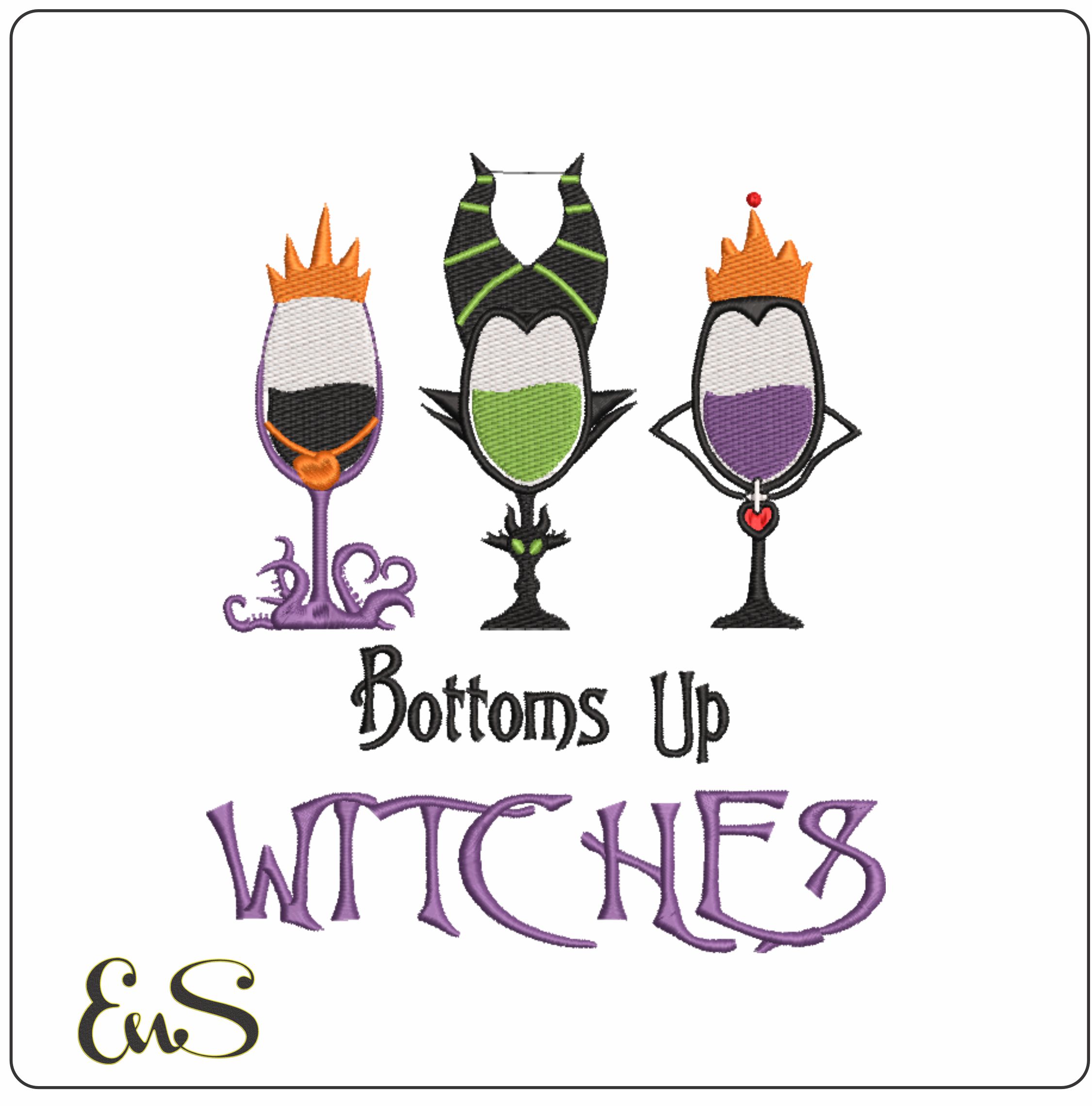 Bottoms Up Witches - Elegant embroidery design file - instant download