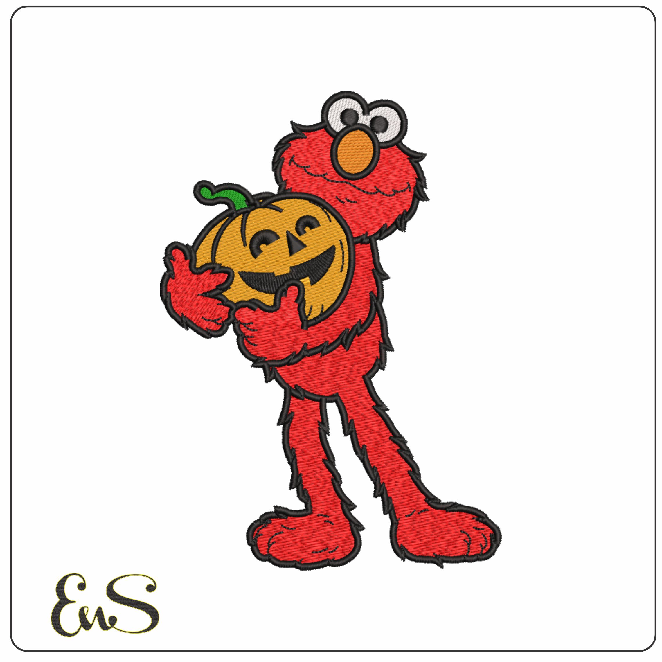 Halloween Elmo with Pumpkin - Elegant embroidery design file - instant download