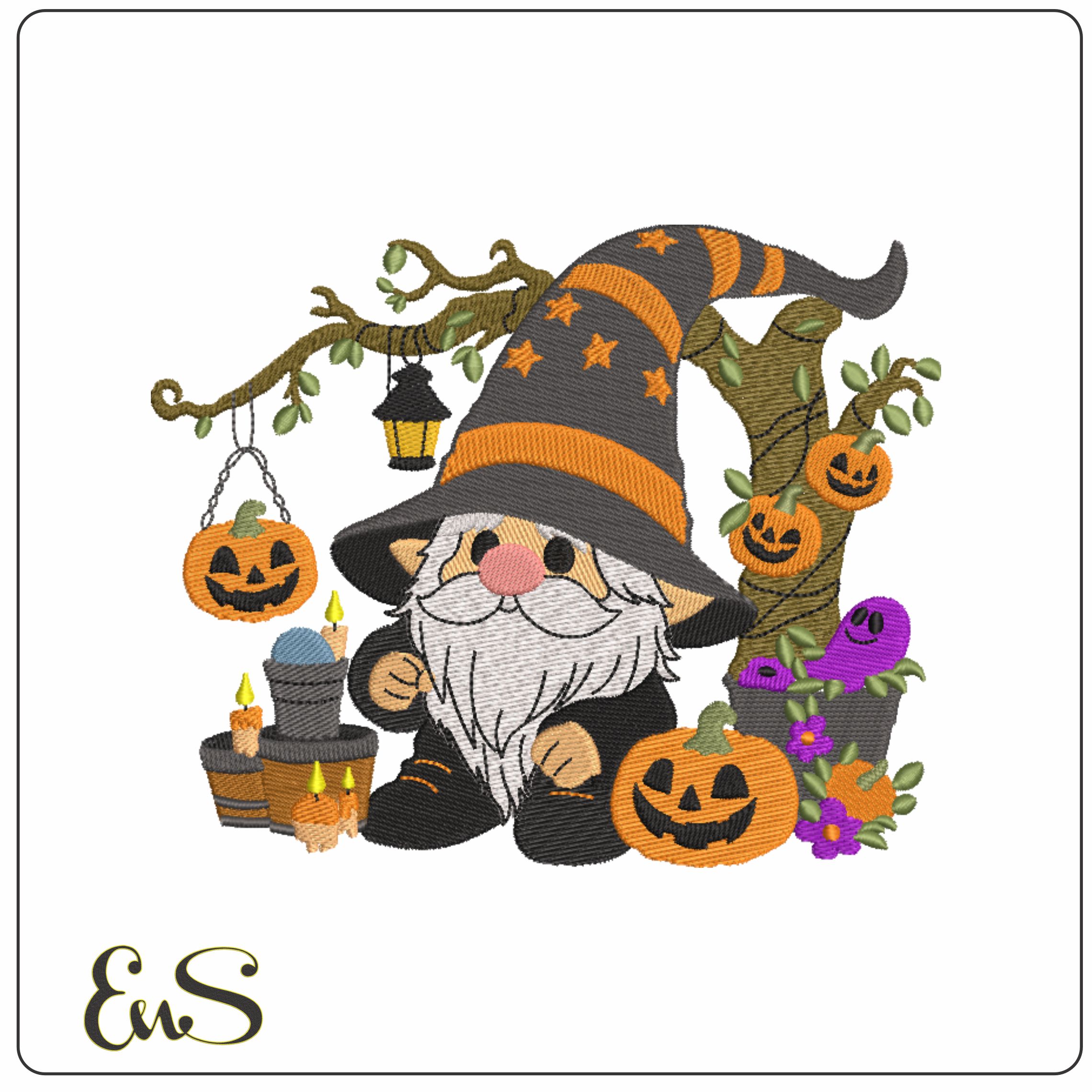 Halloween Gmone with Pumpkin Lanterns - Elegant embroidery design file - instant download