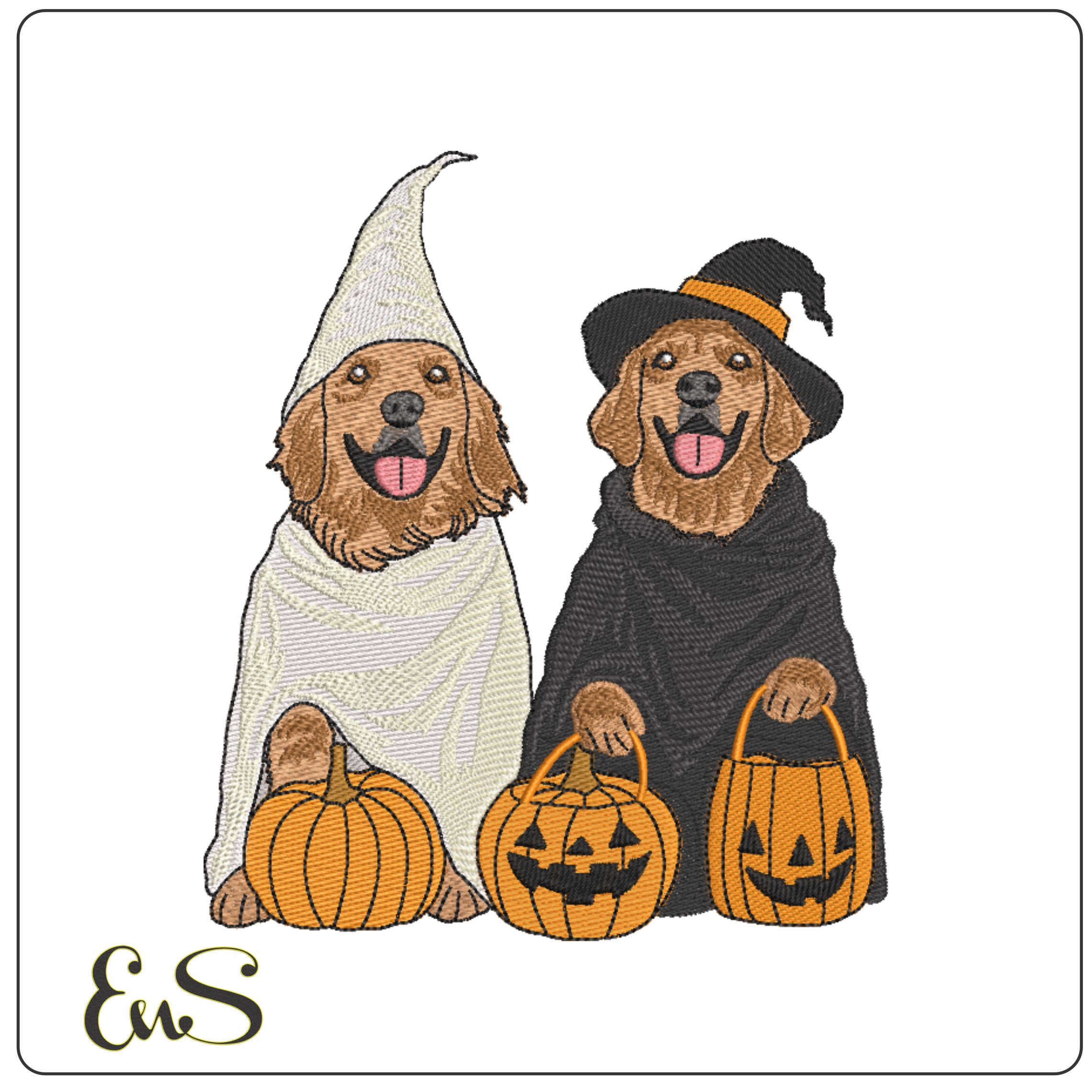 Halloween Golden Retreivers - Elegant embroidery design file - instant download