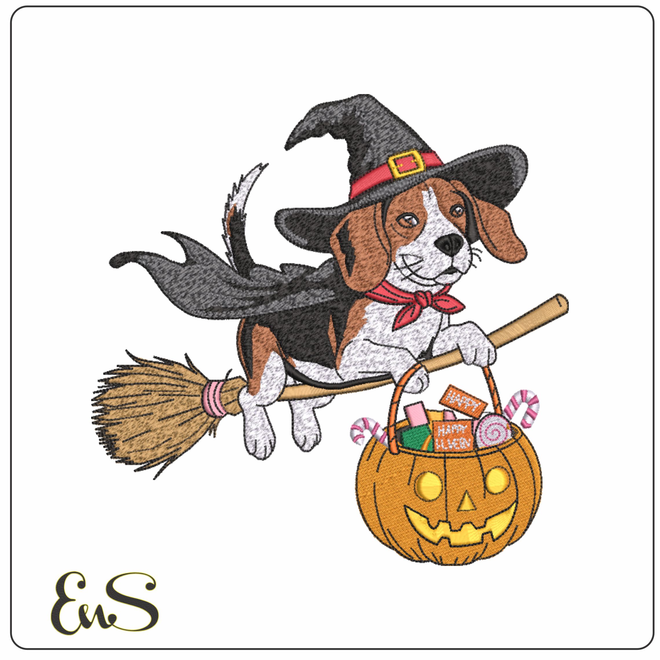 Halloween Hound With Pumpkin machine embroidery design