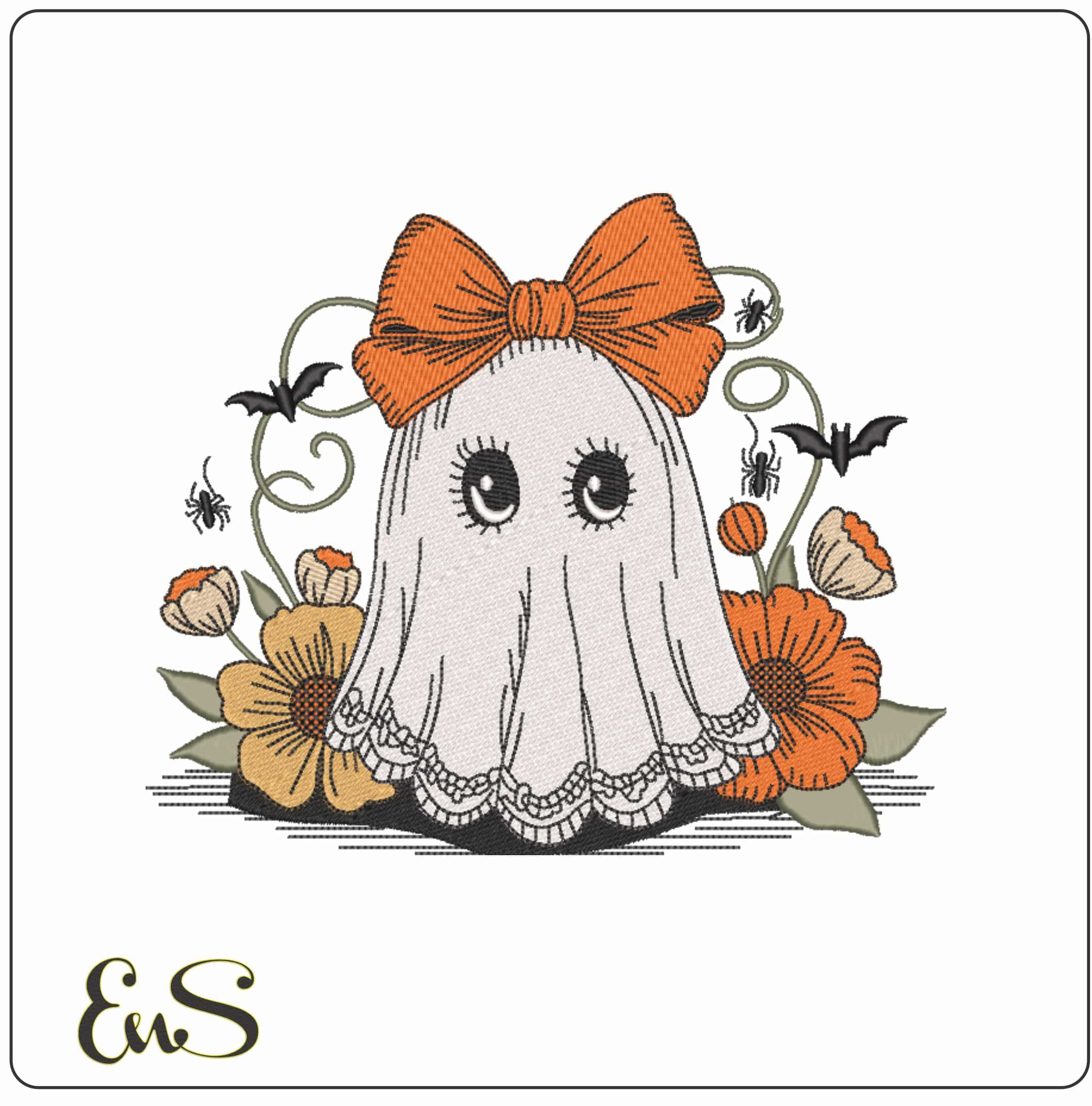 Halloween Lady Ghost - Elegant embroidery design file - instant download