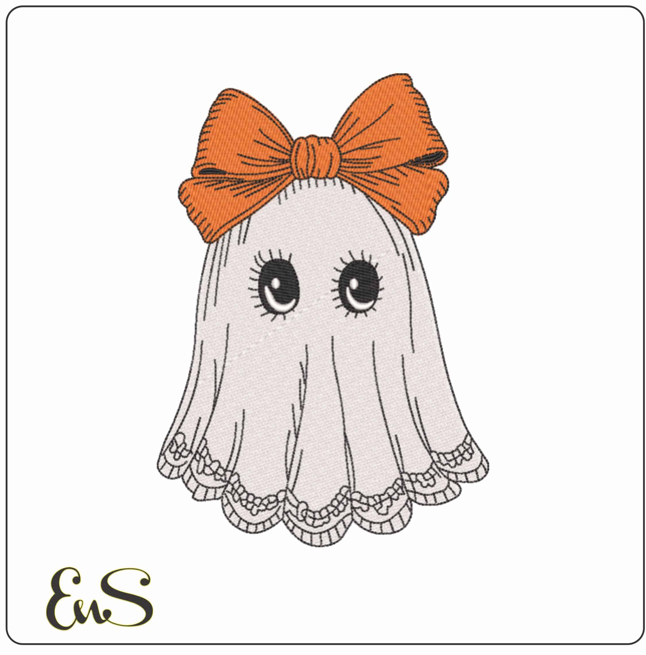 Halloween Lady Ghost with Bow - Elegant embroidery design file - instant download