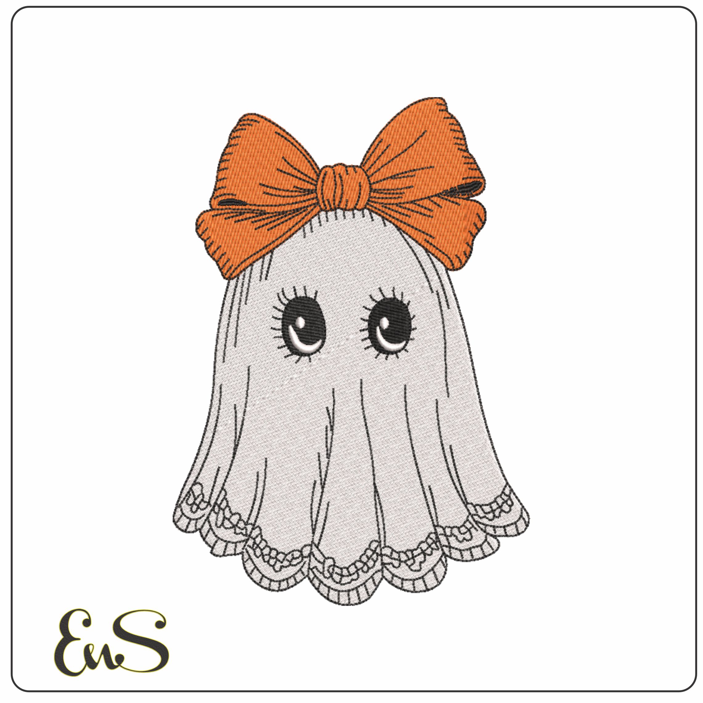 Halloween Lady Ghost with Bow - Elegant embroidery design file - instant download