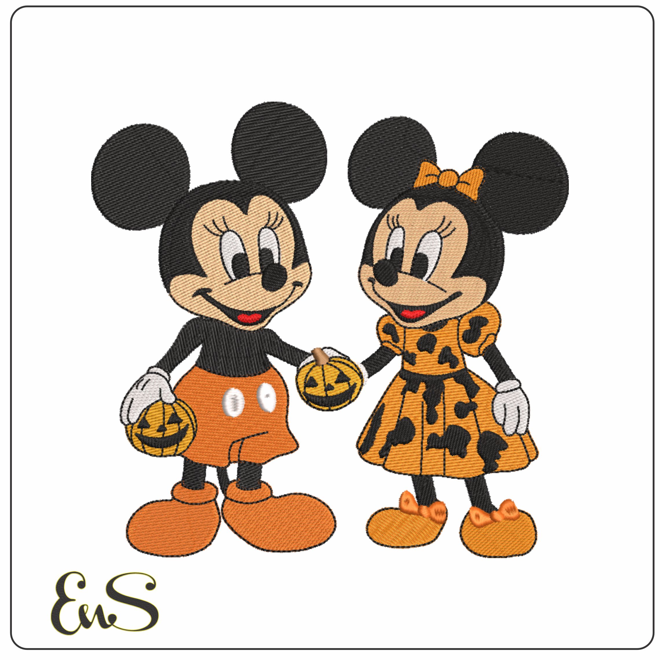Halloween Mickey and Minnie Mouse - Elegant embroidery design file - instant download