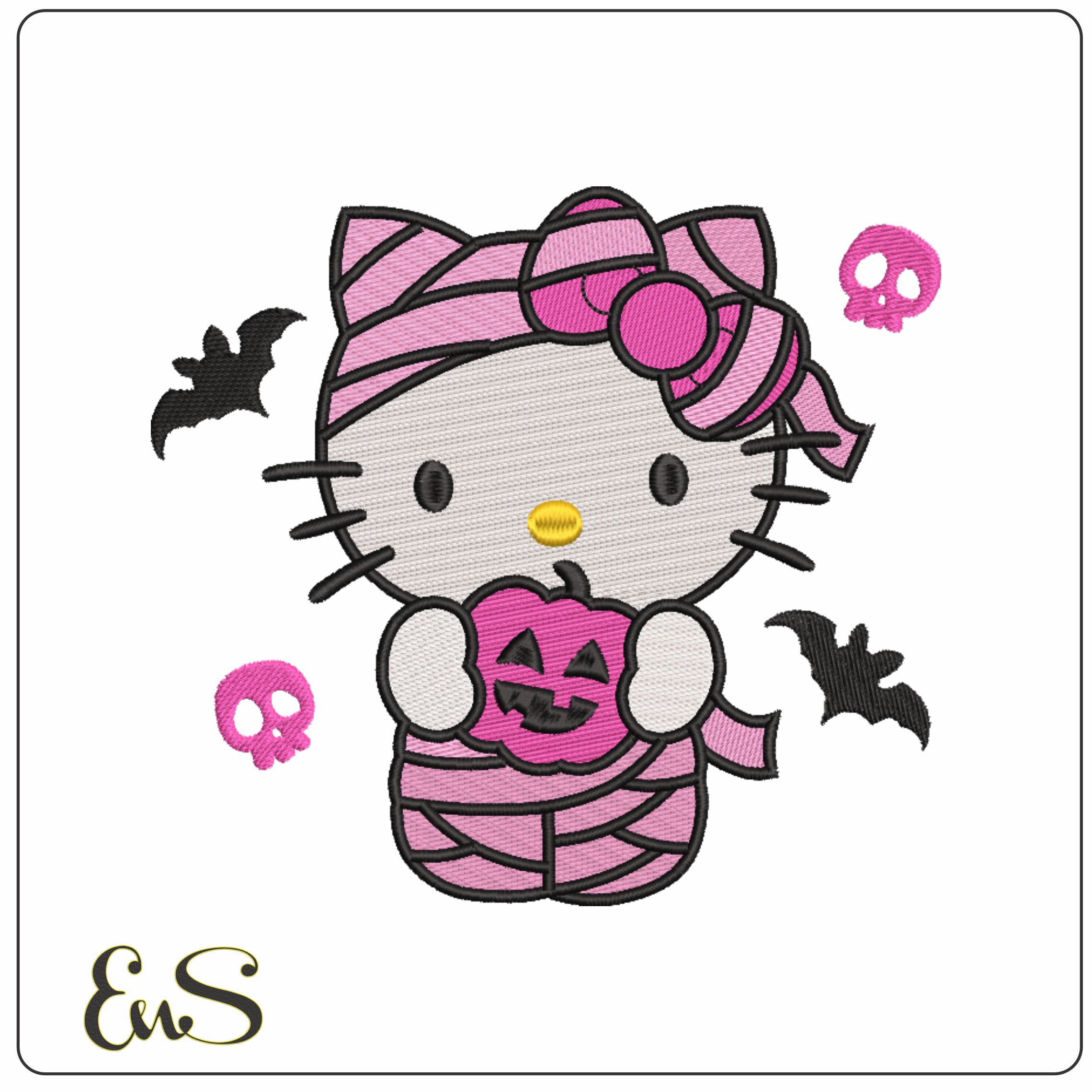 Hello Kitty Mummy with Pumpkin - Elegant embroidery design file - instant download