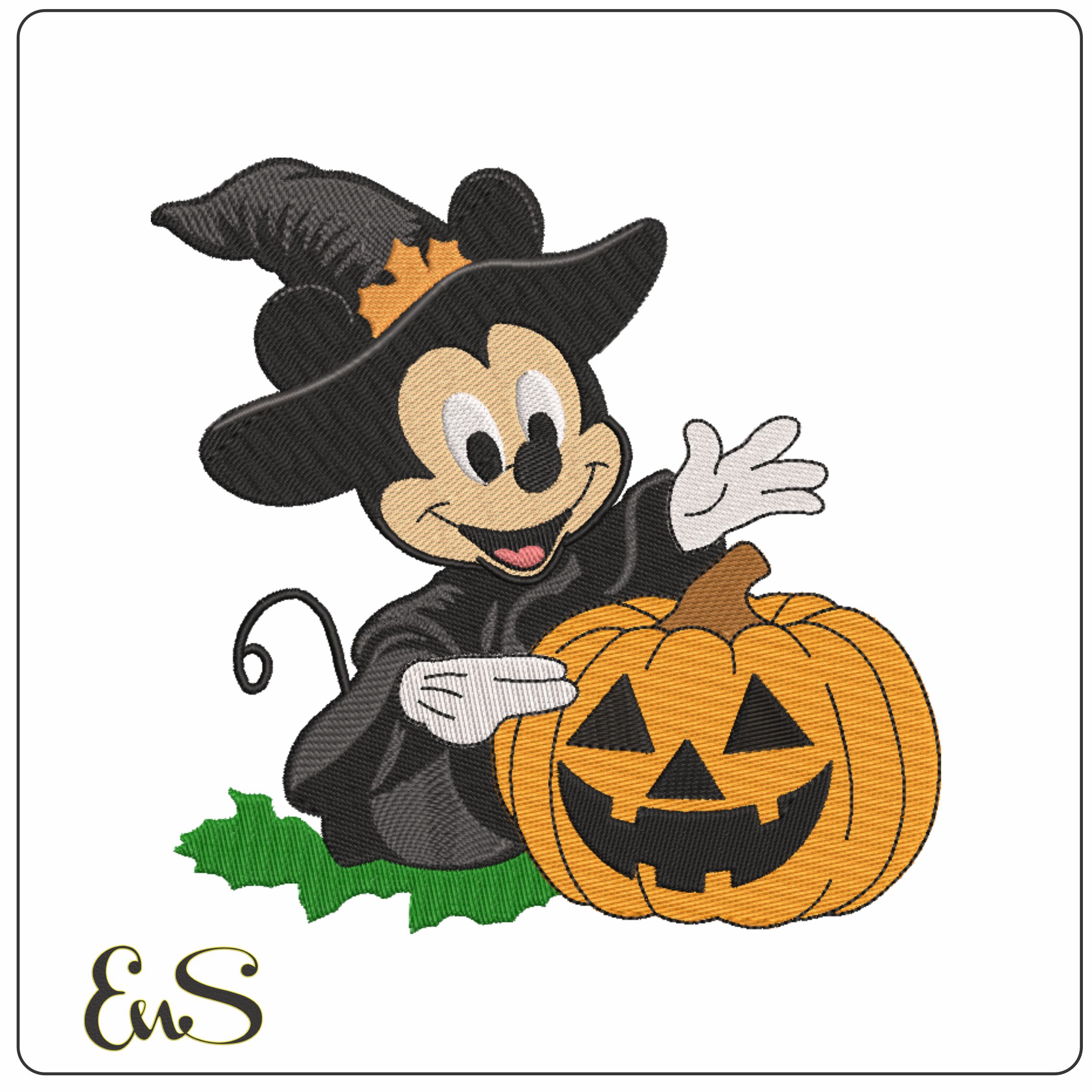 Mickey Mouse Wizard with Pumpkin - Elegant embroidery design file - instant download