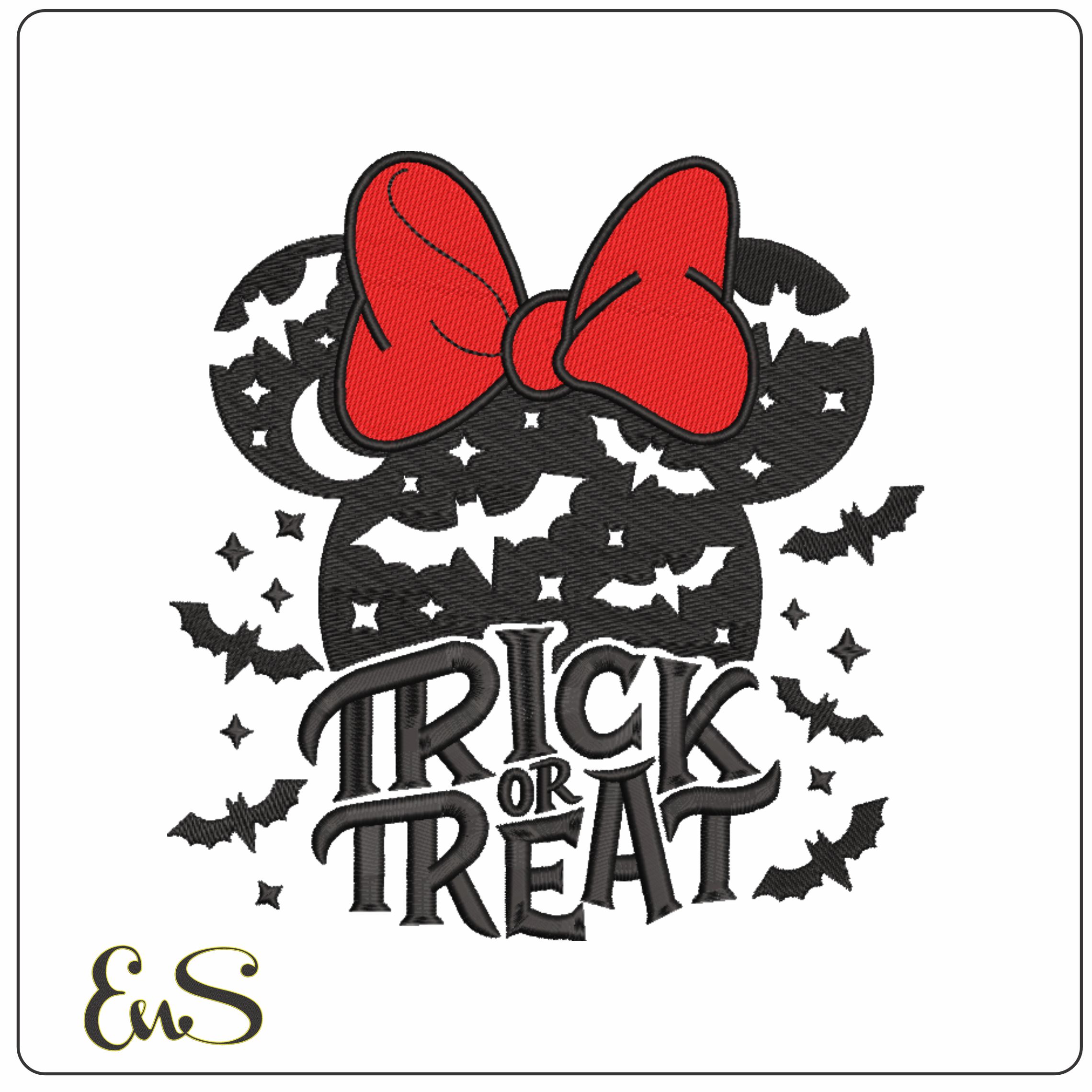 Minnie Mouse Ears Trick or Treat - Elegant embroidery design file - instant download