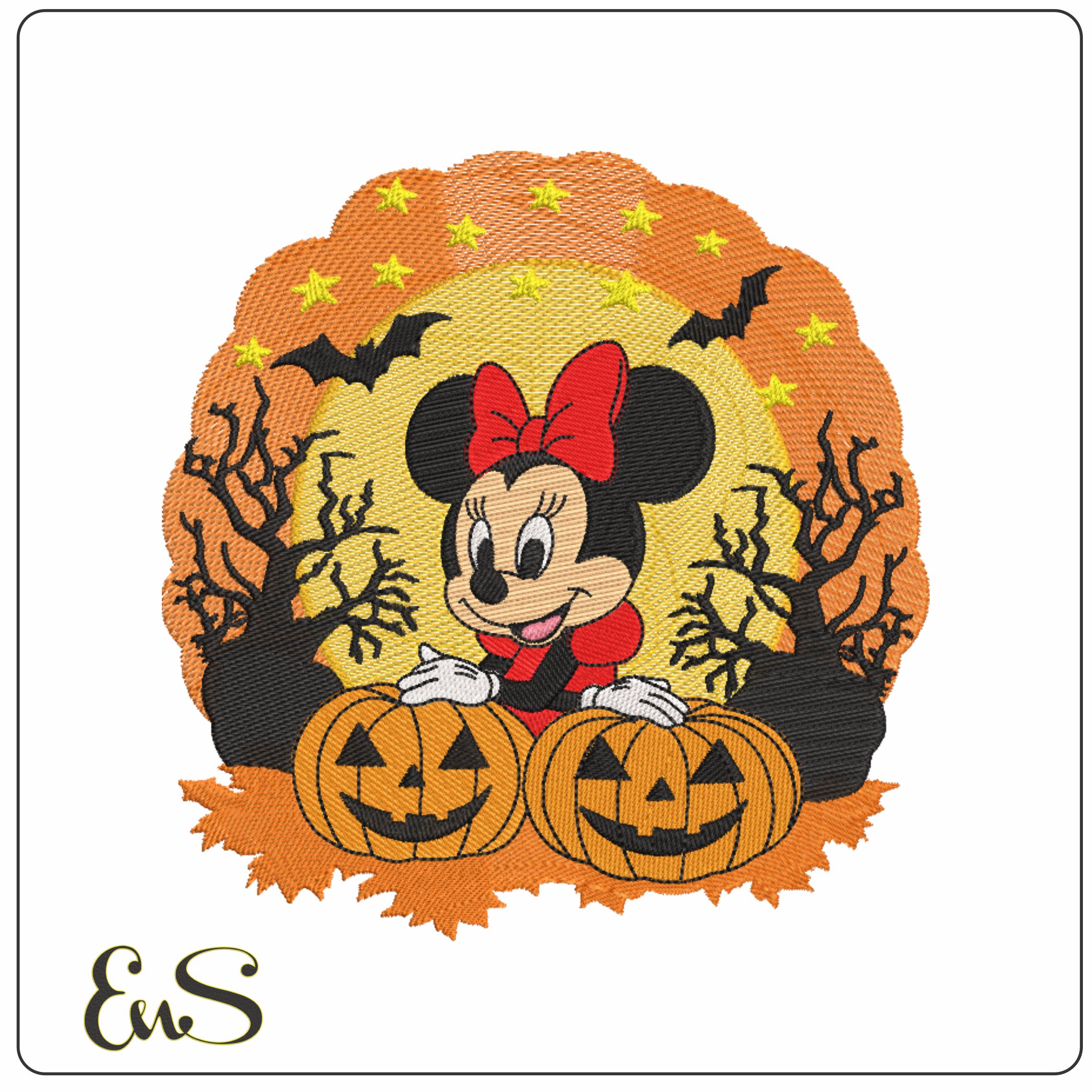 Minnie Mouse in woods with Pumpkin - Elegant embroidery design file - instant download