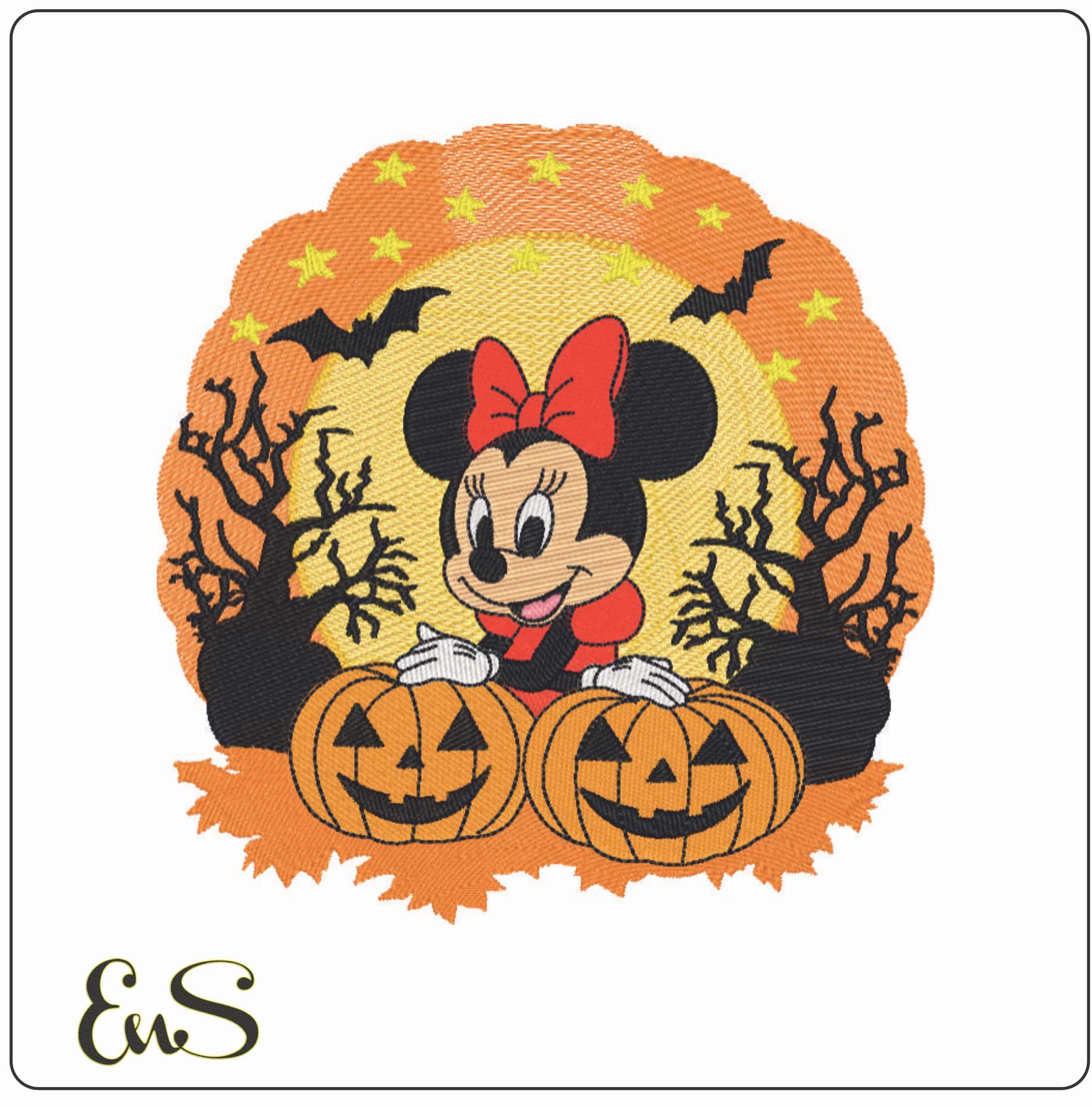Minnie Mouse in woods with Pumpkin - Elegant embroidery design file - instant download