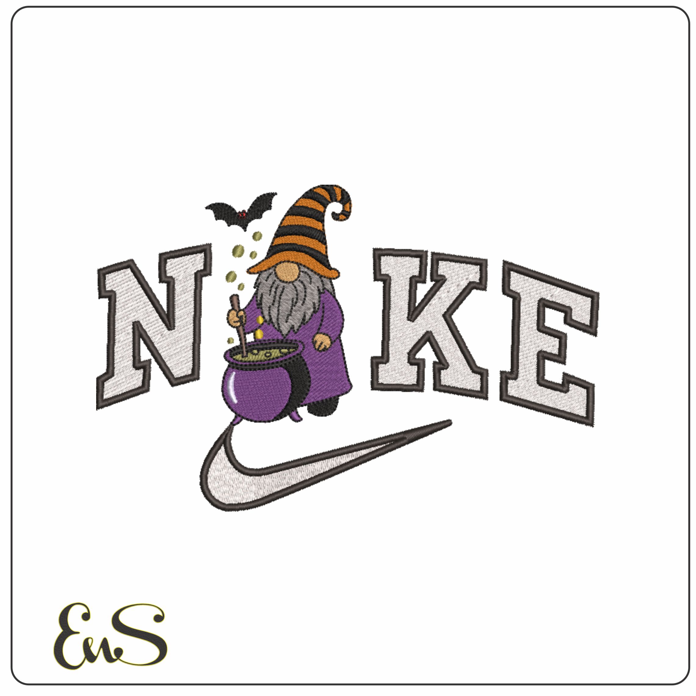 Nike Gnome Wizard with Cauldron - Elegant embroidery design file - instant download