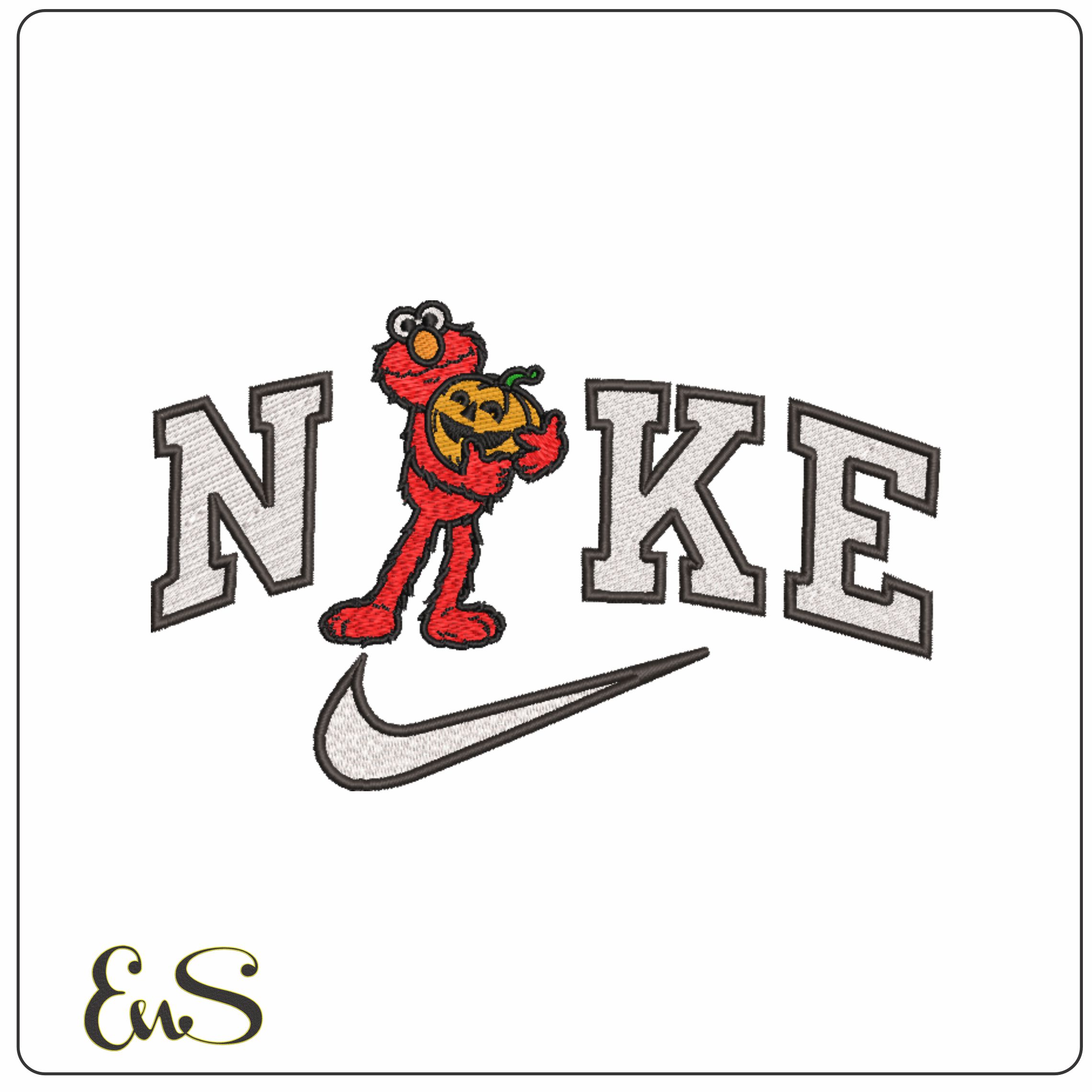 Nike Halloween Elmo with Pumpkin - Elegant embroidery design file - instant download