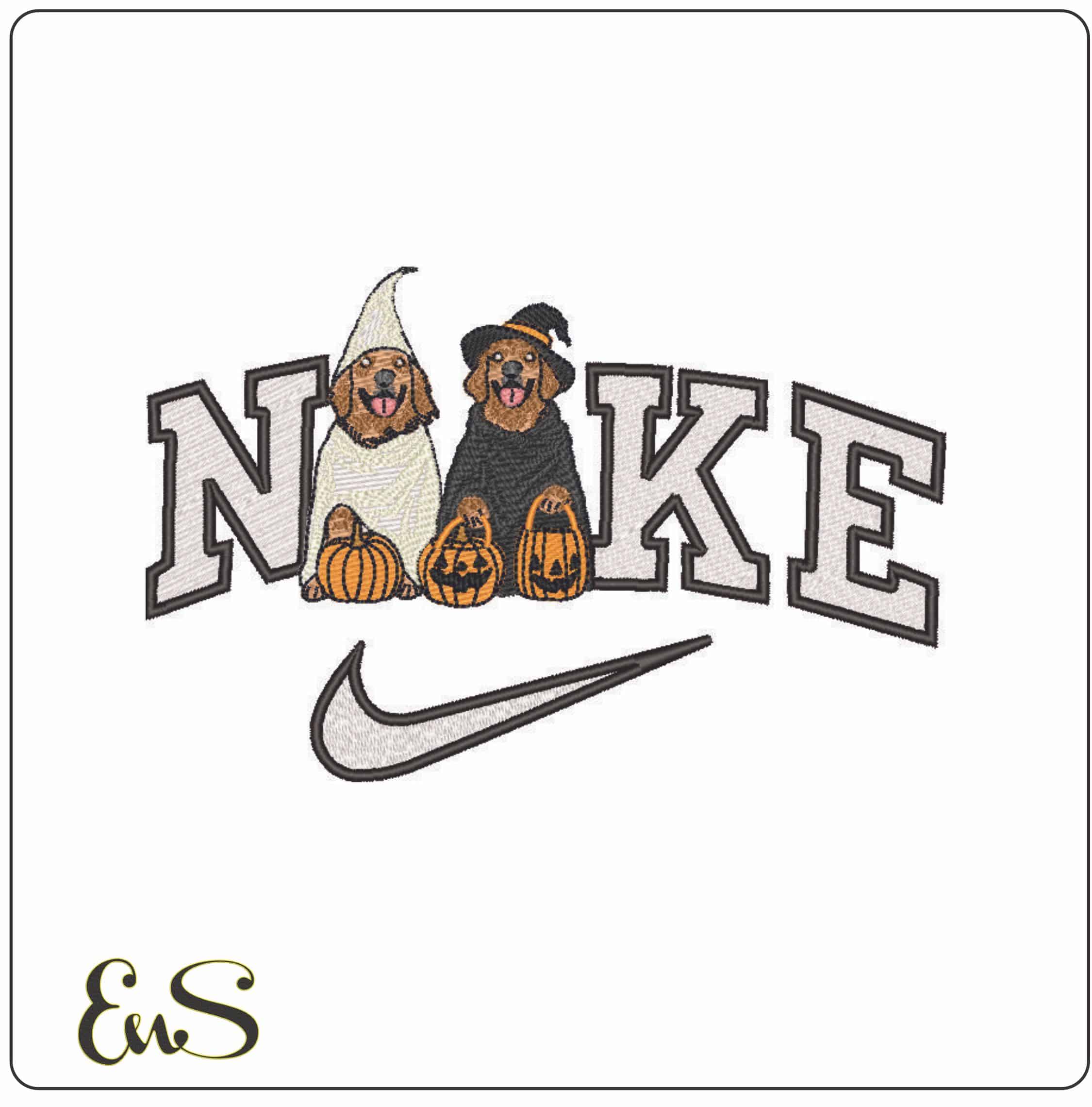 Nike Halloween Golden Retrievers - Elegant embroidery design file - instant download