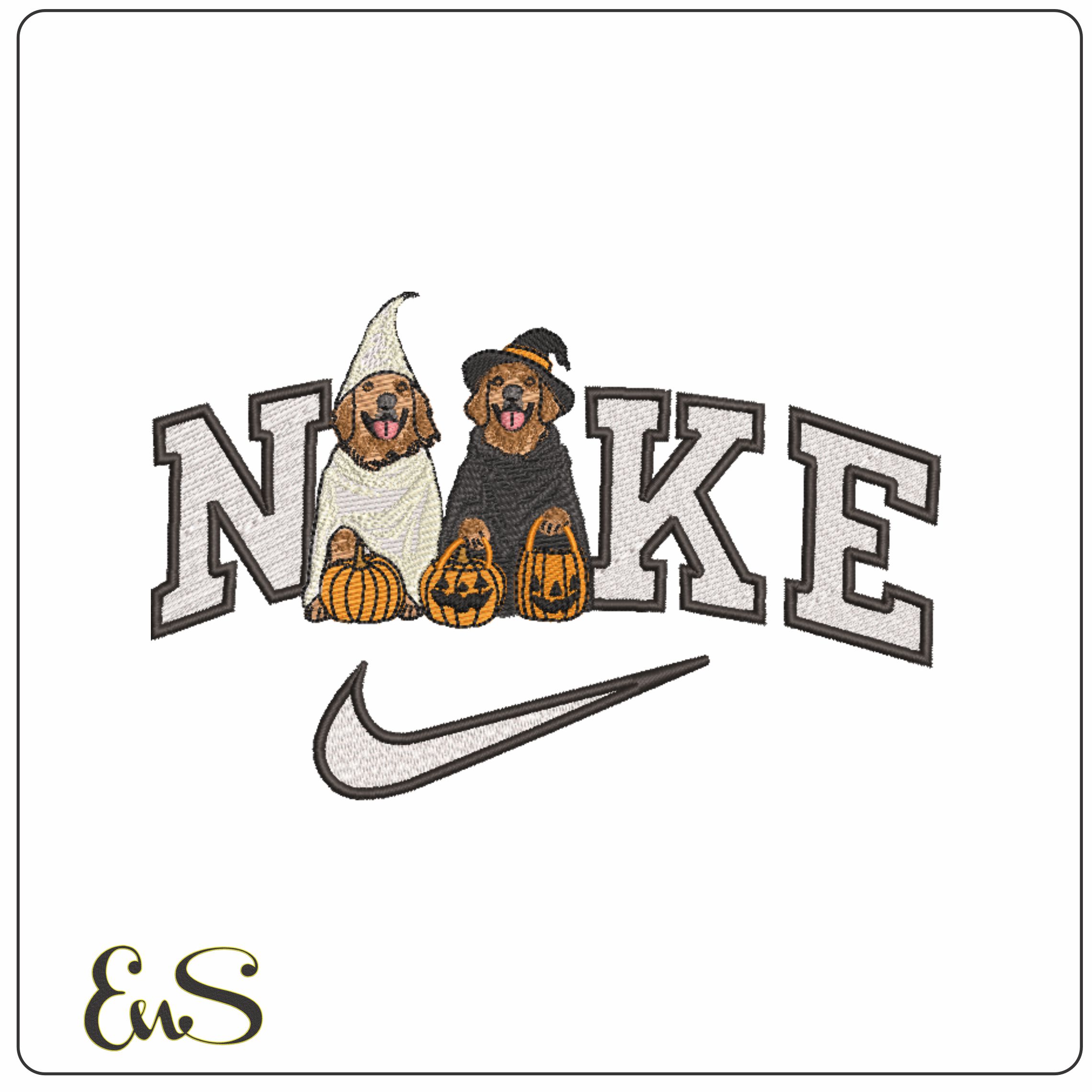 Nike Halloween Golden Retrievers - Elegant embroidery design file - instant download