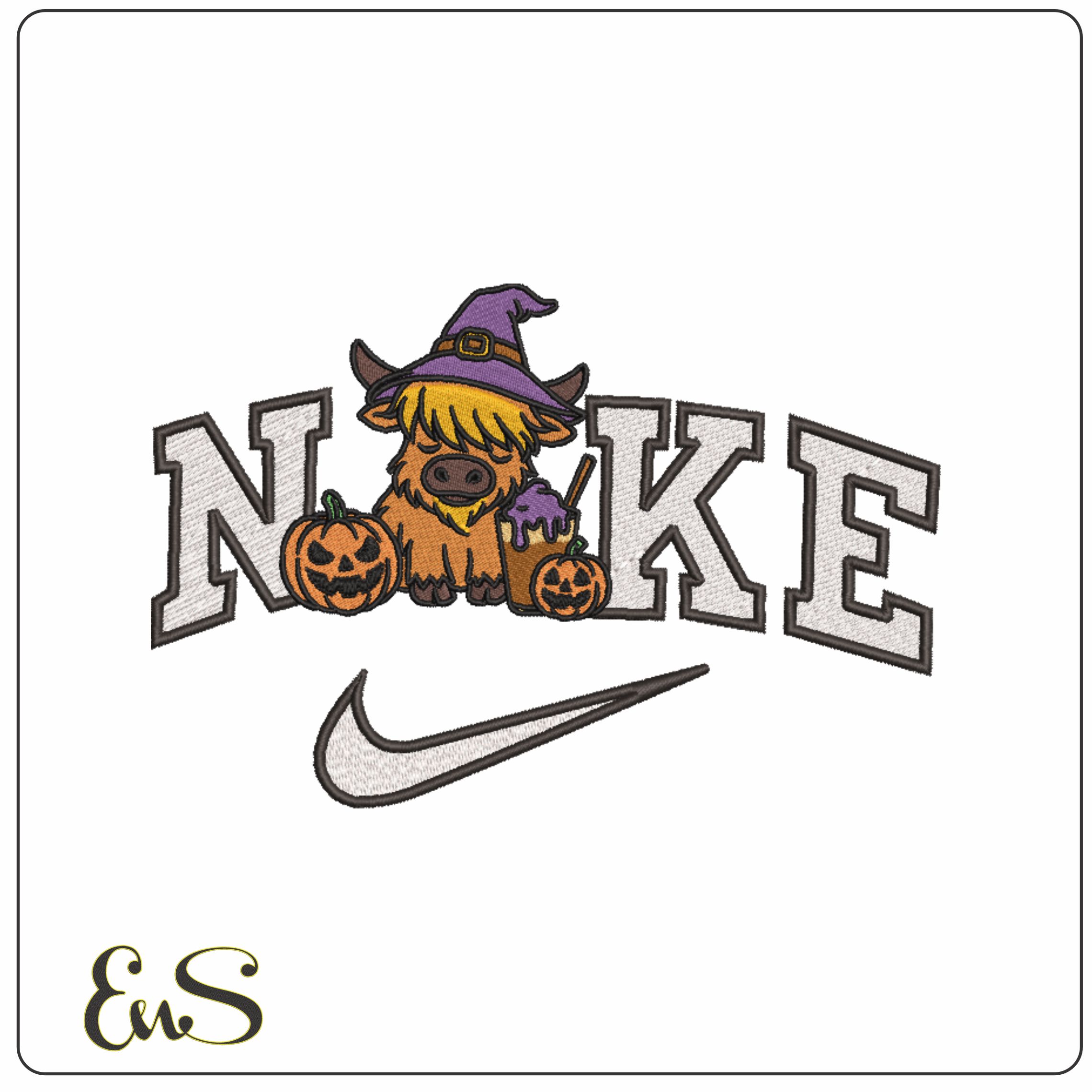 Nike Halloween Highland Cow - Elegant embroidery design file - instant download
