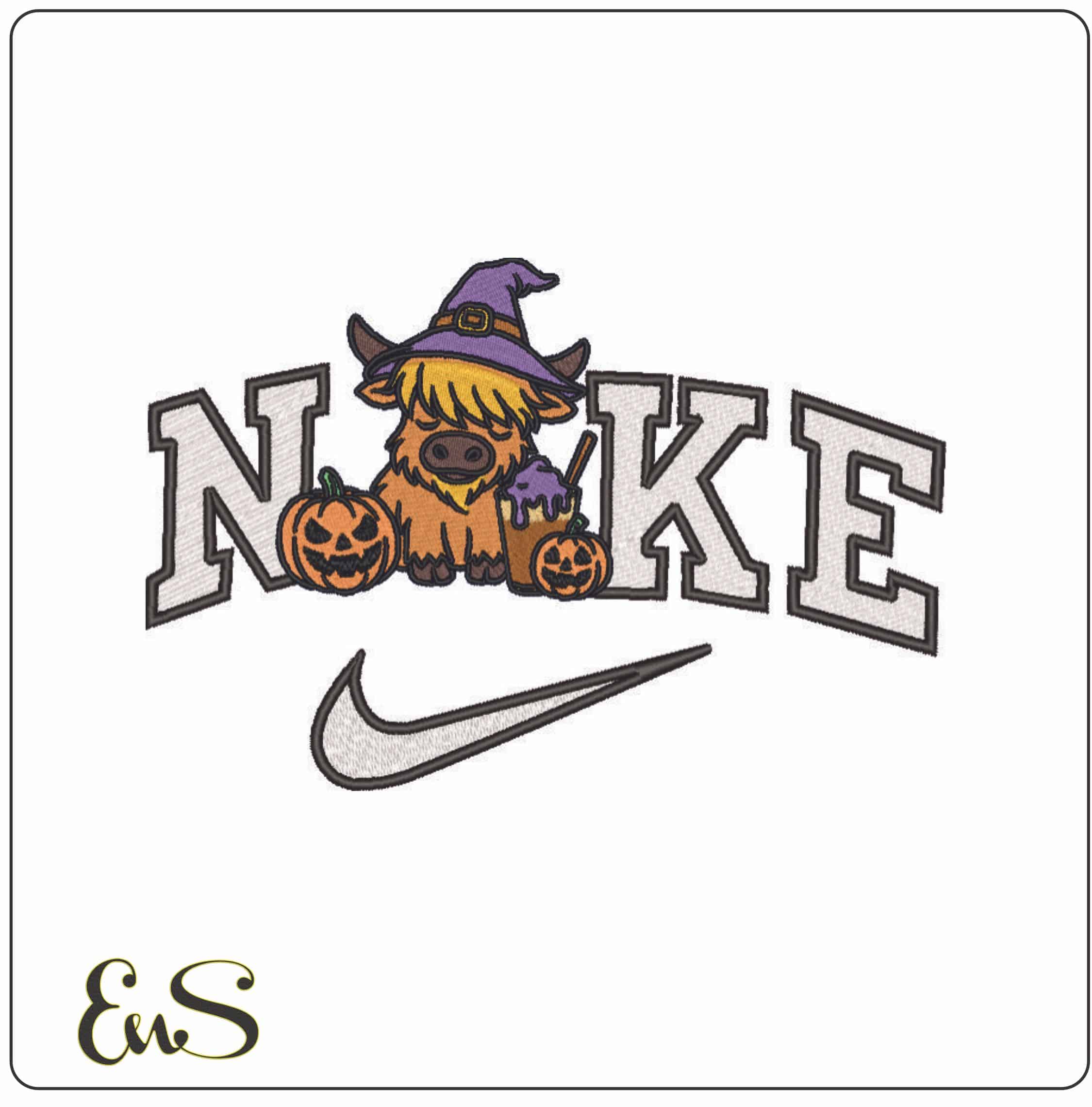 Nike Halloween Highland Cow - Elegant embroidery design file - instant download
