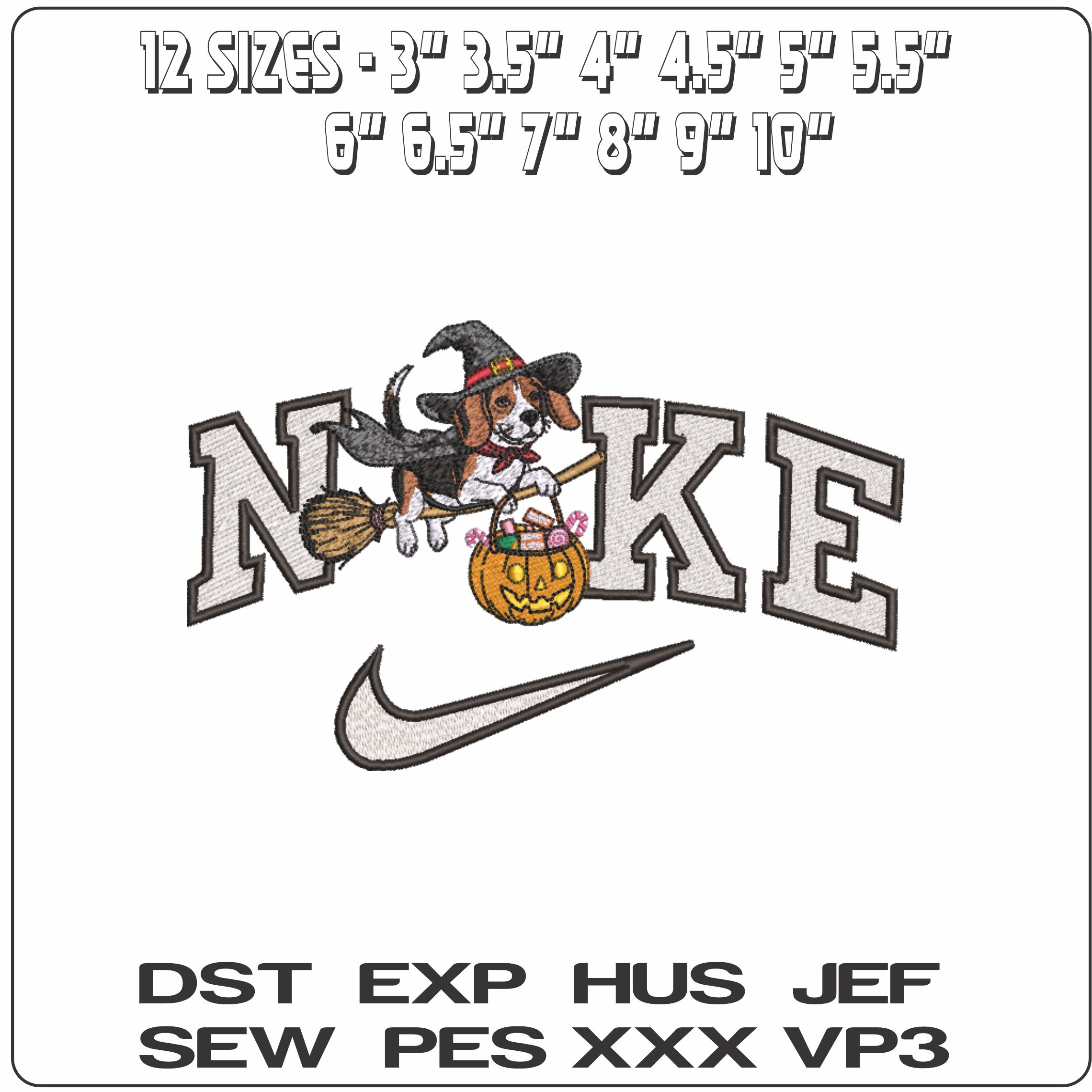 Nike Halloween Hound with Pumpkin - Elegant embroidery design file - instant download
