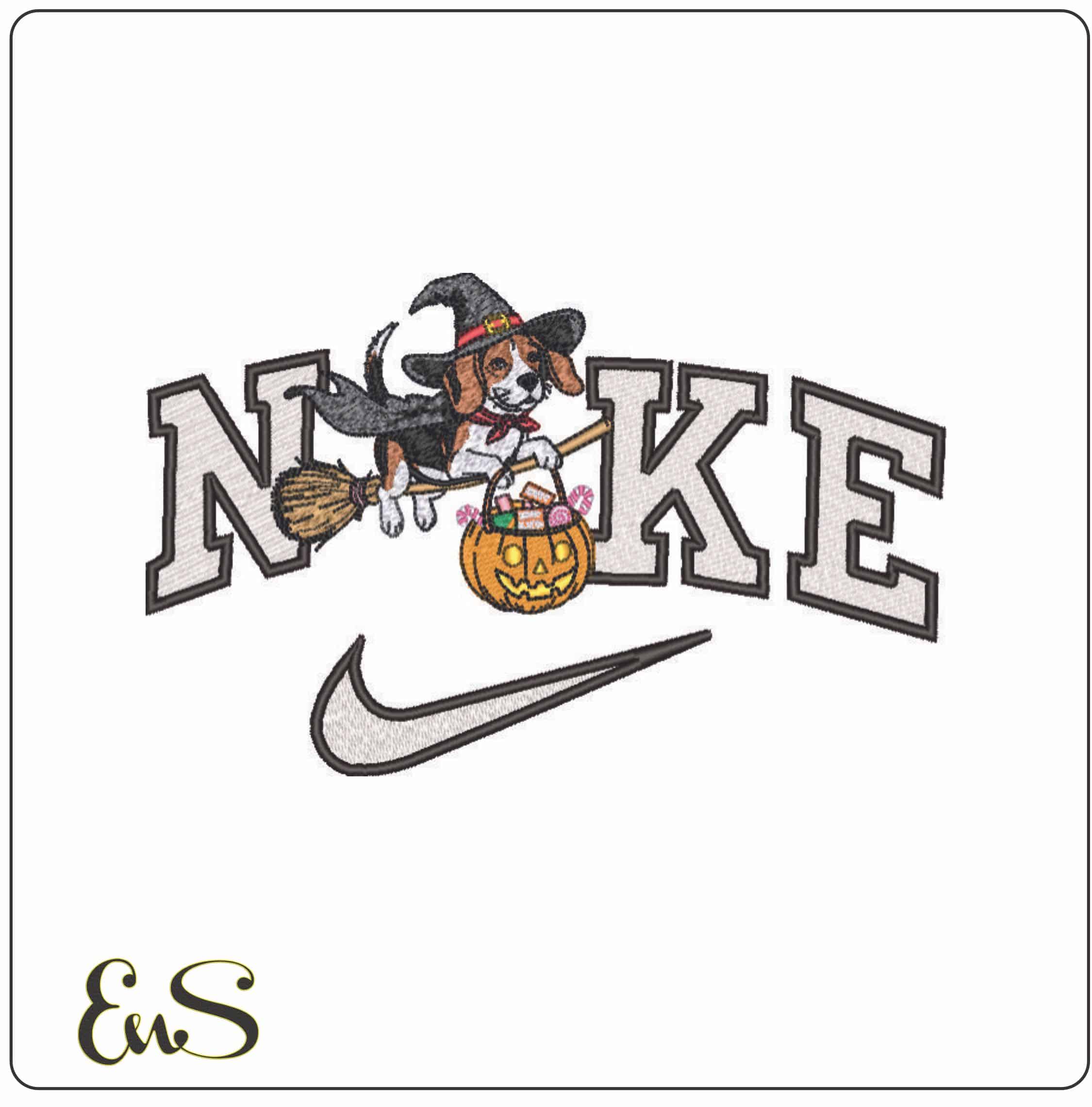 Nike Halloween Hound with Pumpkin - Elegant embroidery design file - instant download