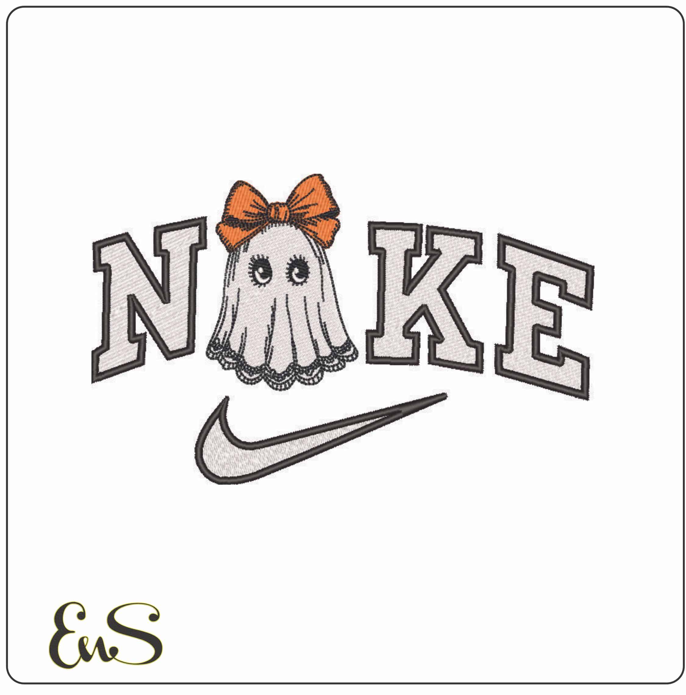 Nike Halloween Lady Ghost with Bow - Elegant embroidery design file - instant download