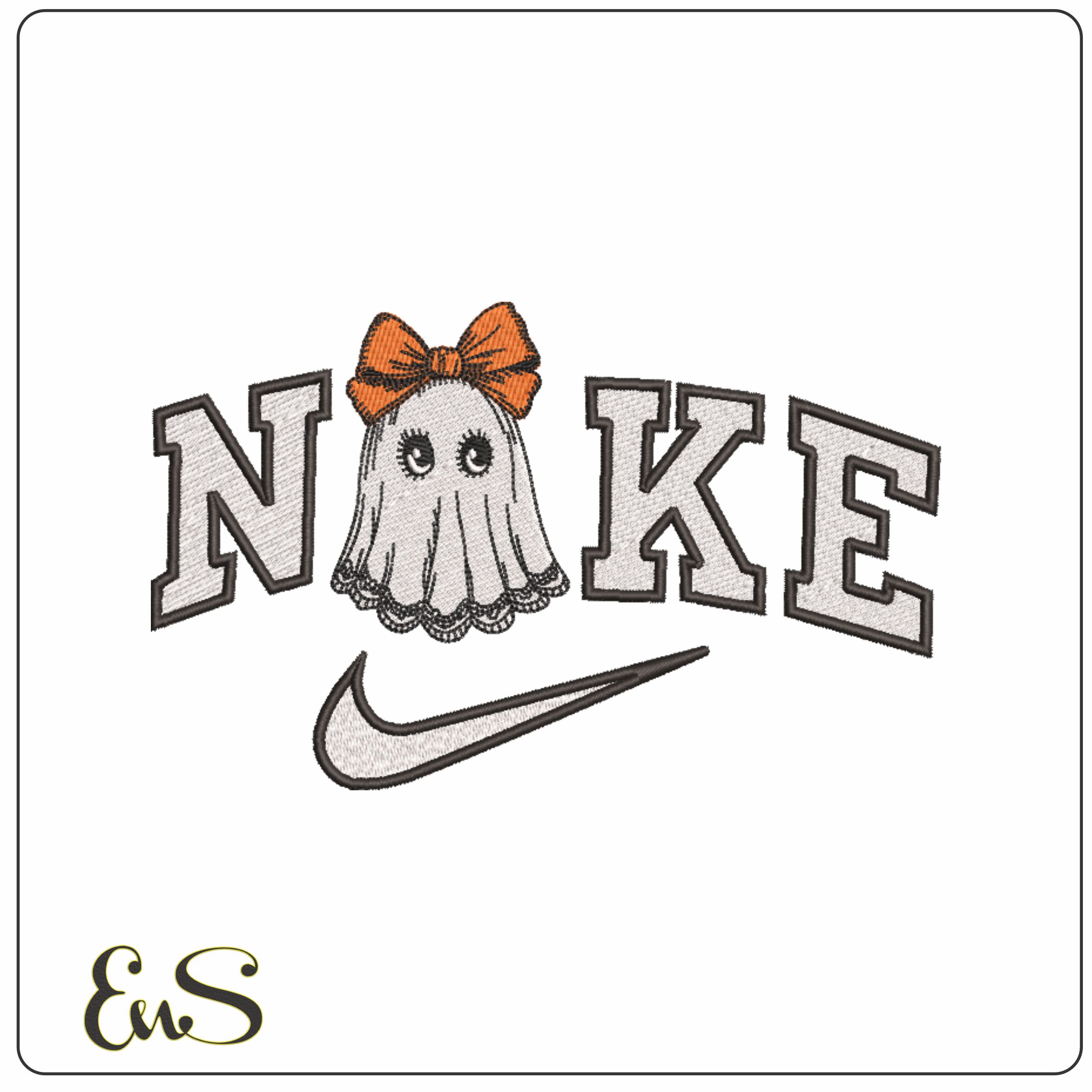 Nike Halloween Lady Ghost with Bow - Elegant embroidery design file - instant download