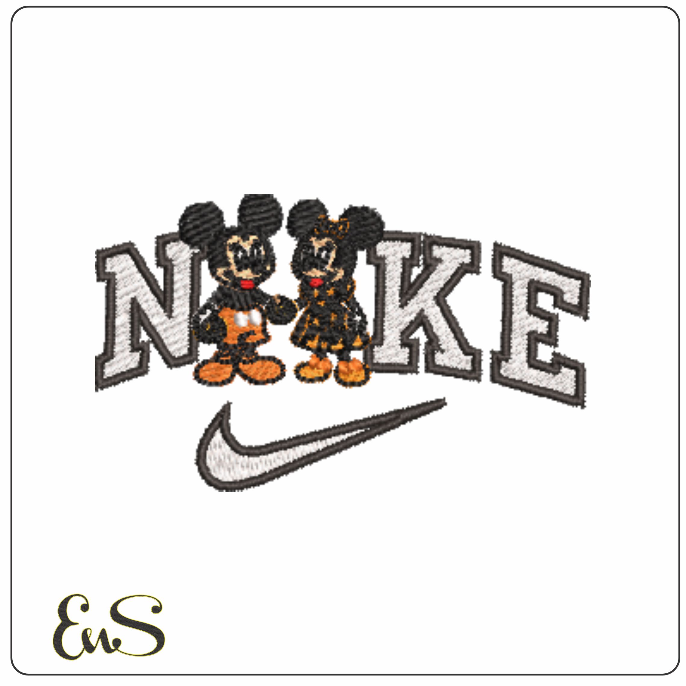 Nike Halloween Mickey and Minnie Mouse - Elegant embroidery design file - instant download