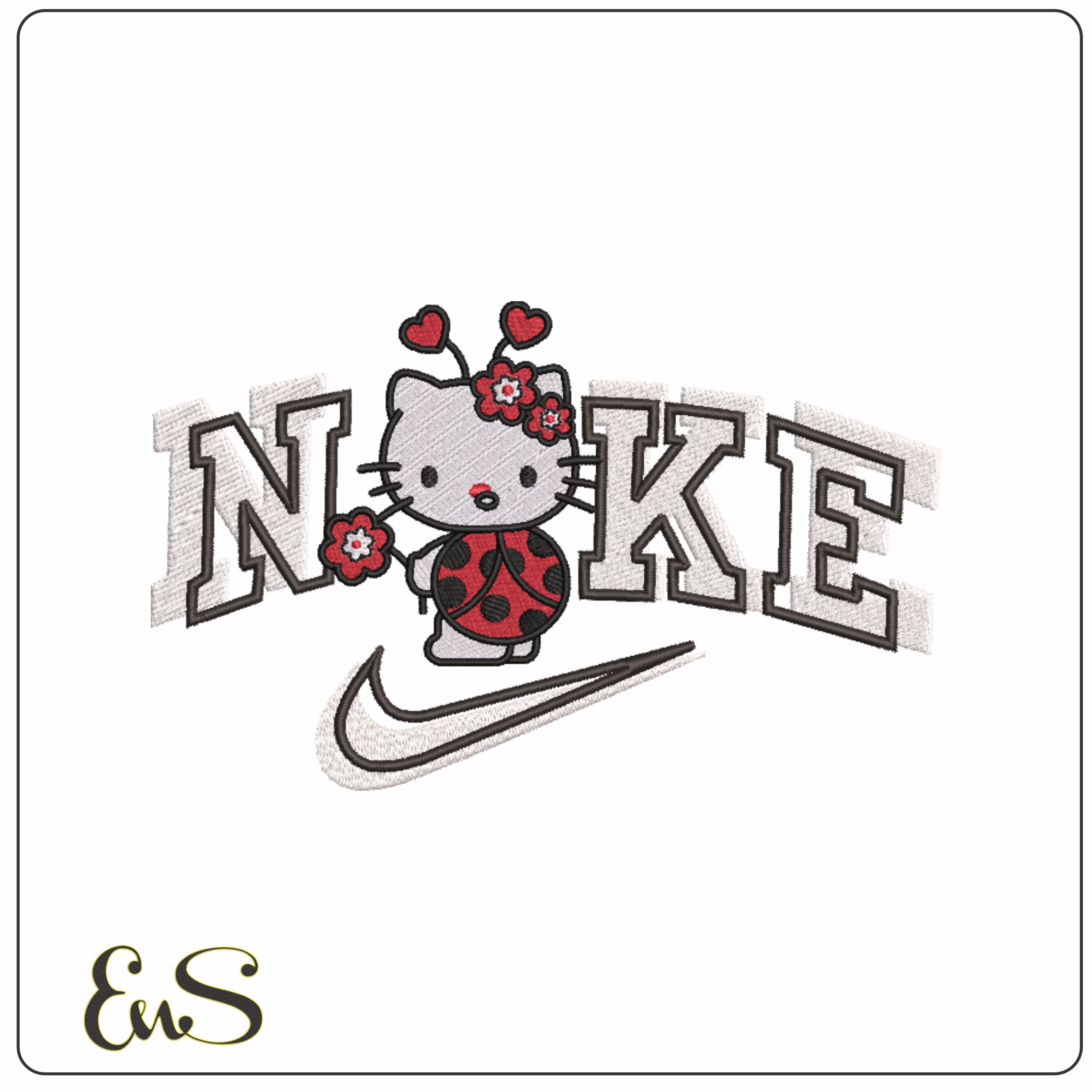 Nike Hello Kitty Lady Bug - Elegant embroidery design file - instant download