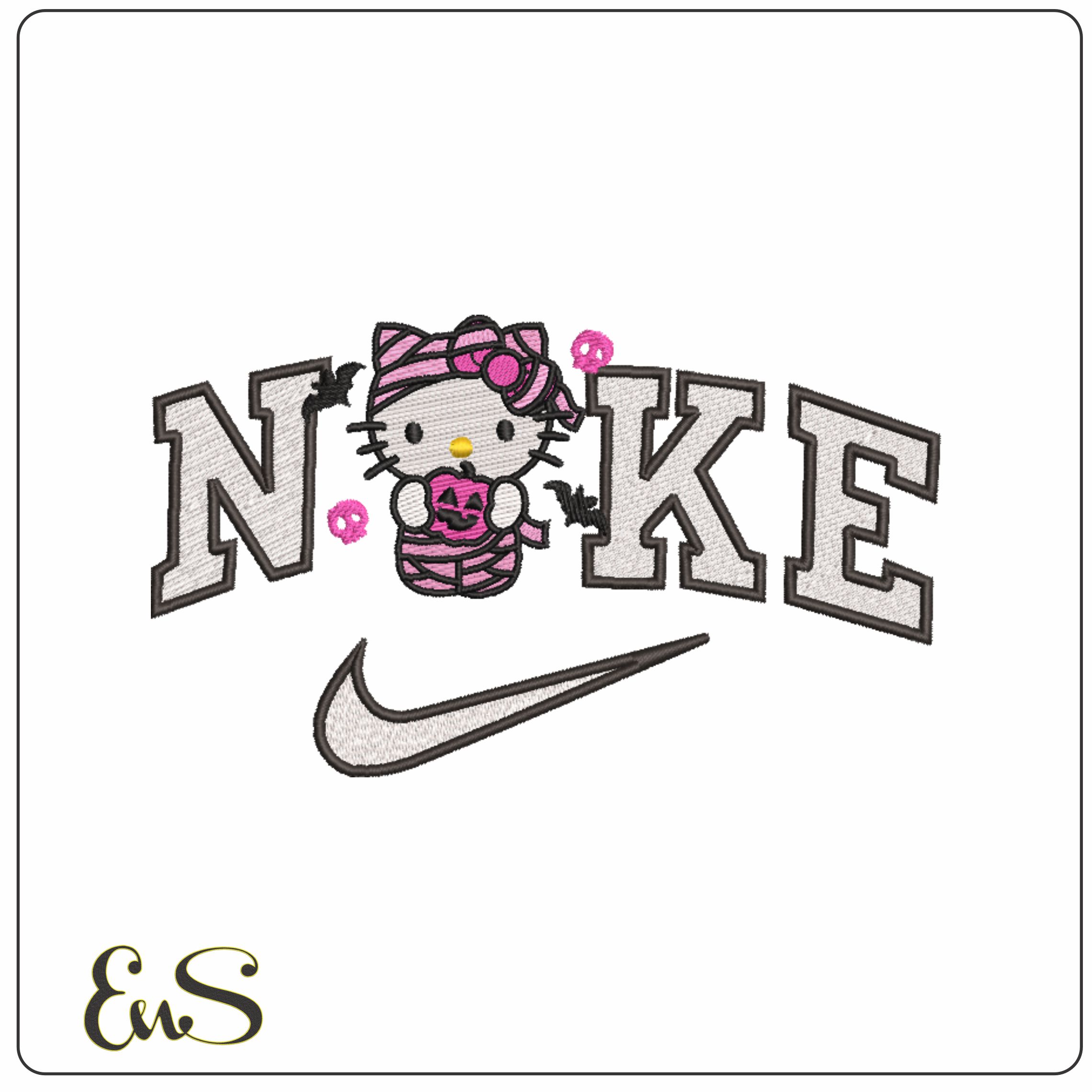 Nike Hello Kitty Mummy with Pumpkin - Elegant embroidery design file - instant download