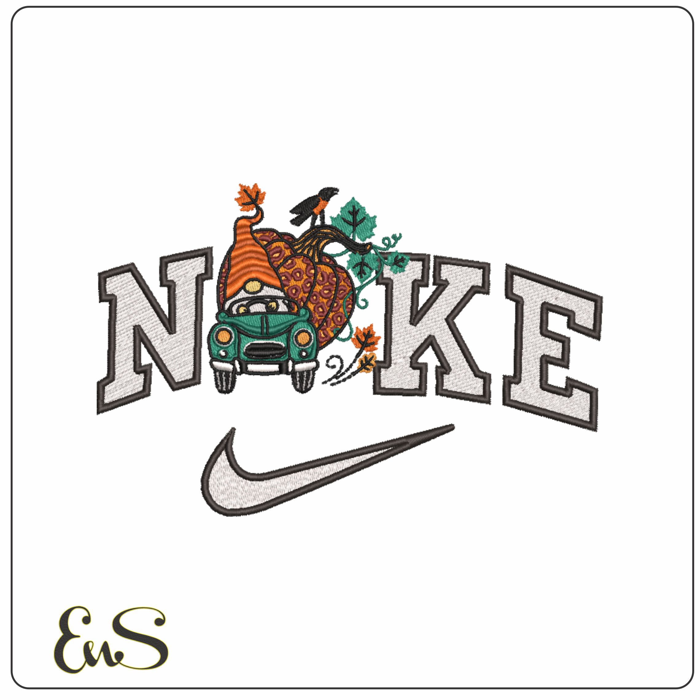 Nike Gnome in Truck with Pumpkin - Elegant embroidery design file - instant download