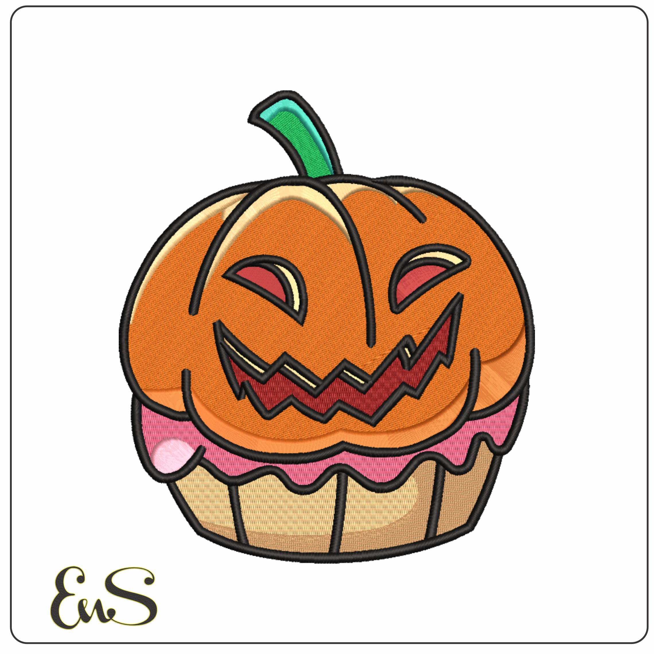 Pumpkin Face Halloween Cupcakes - Elegant embroidery design file - instant download