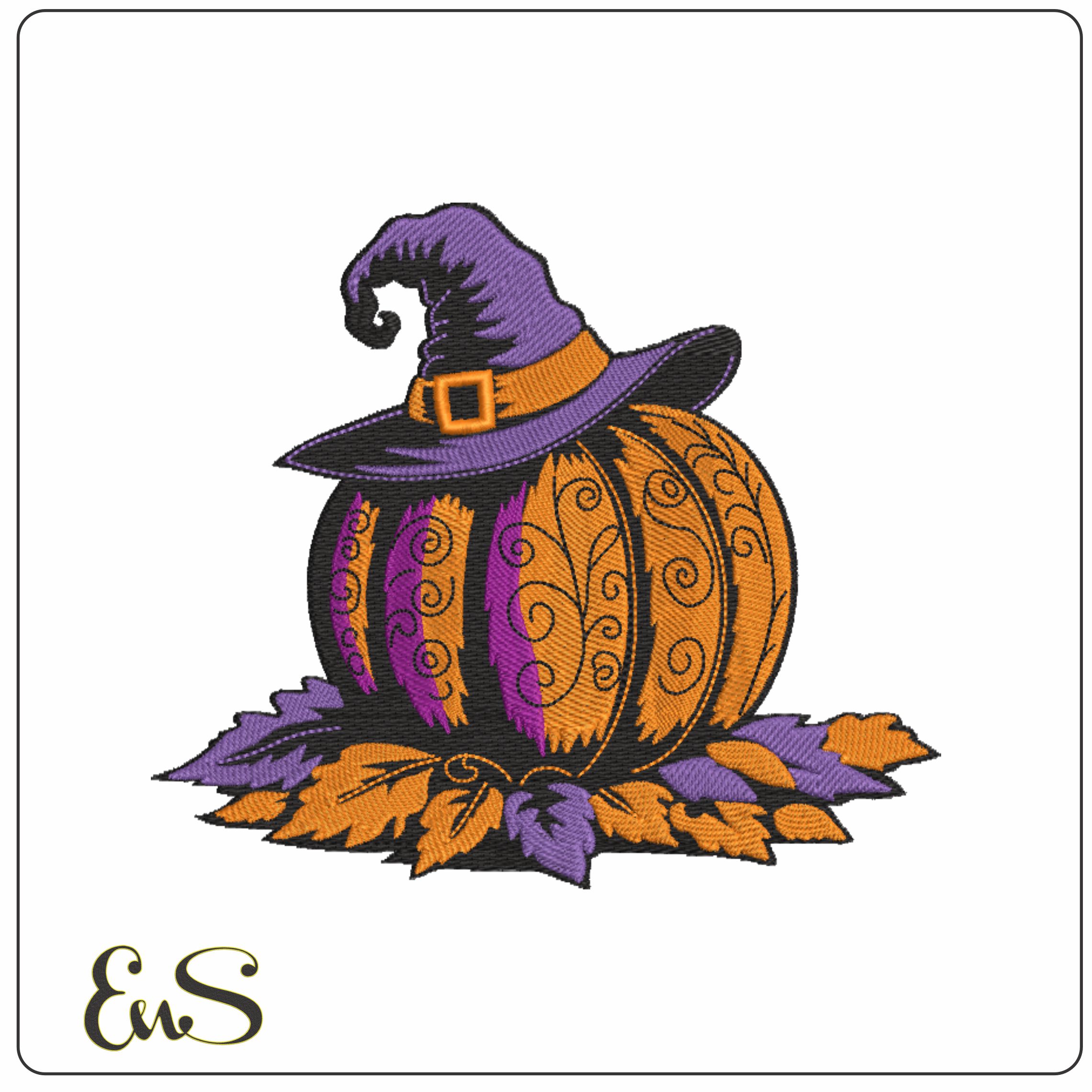 Pumpkin Witches Hat - Elegant embroidery design file - instant download