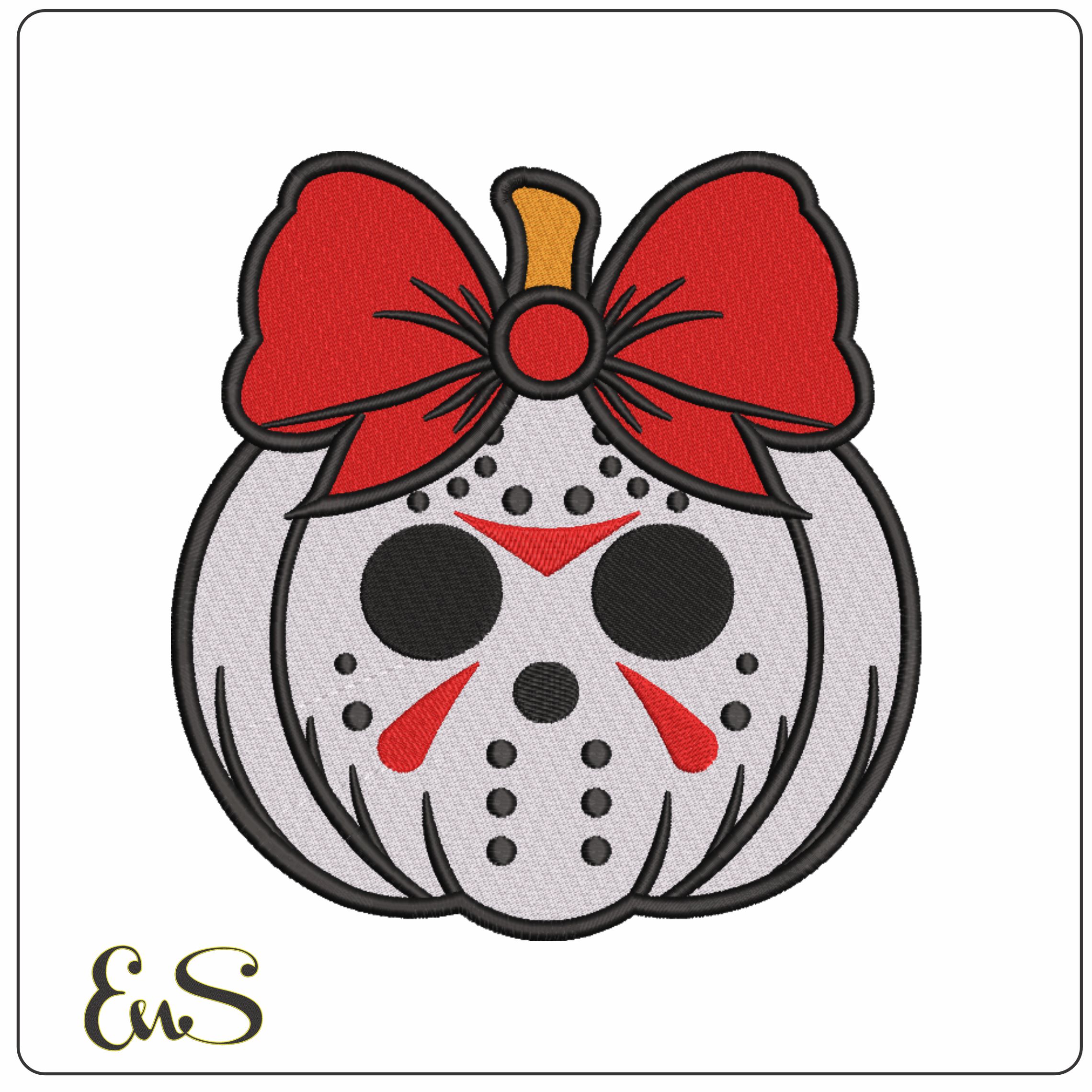 Scream Face Pumpkin with Bow - Elegant embroidery design file - instant download