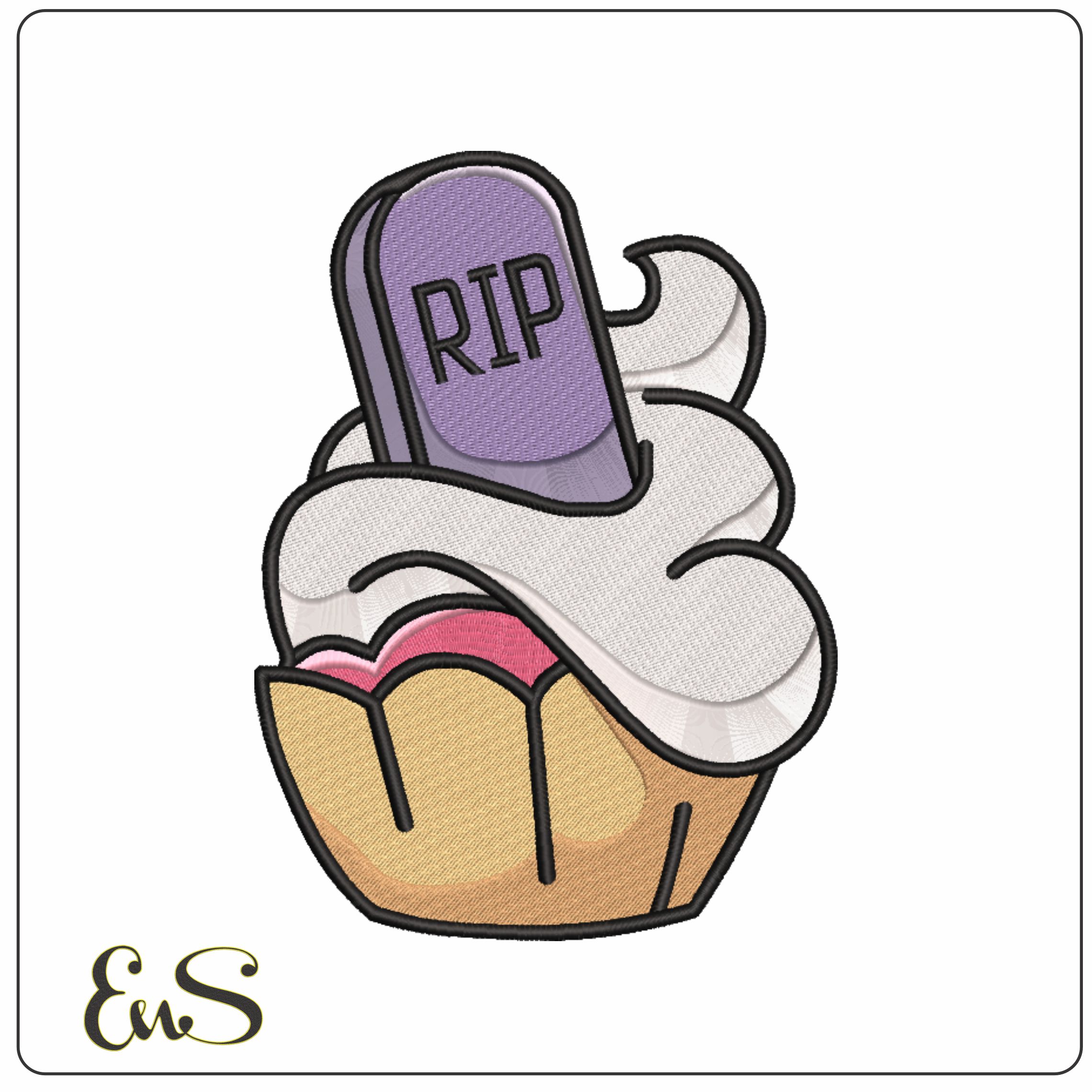Tomb Stone Halloween Cupcakes - Elegant embroidery design file - instant download