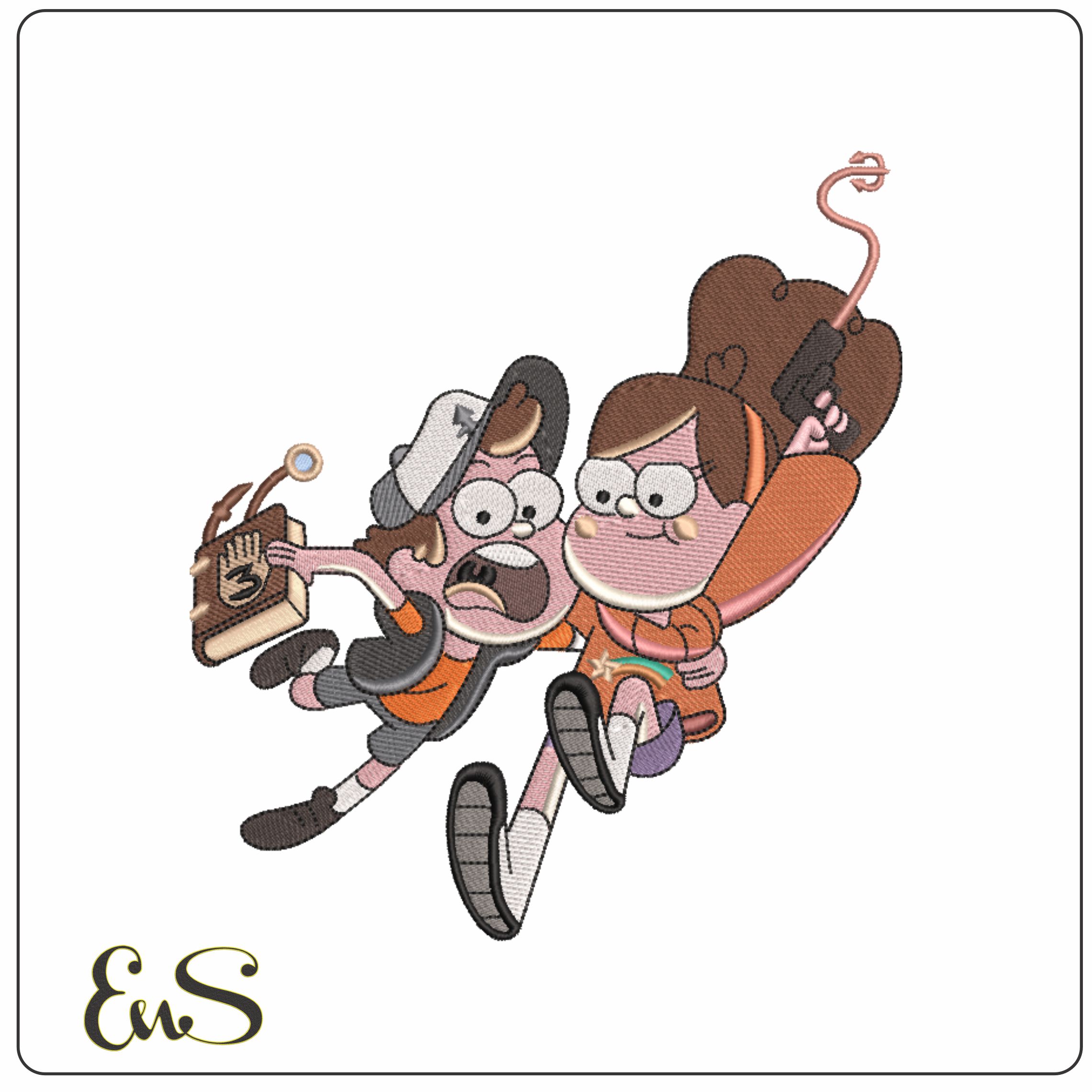 Dipper and Mabel Pines - Gravity Falls - Disney- Elegant embroidery design file - instant download