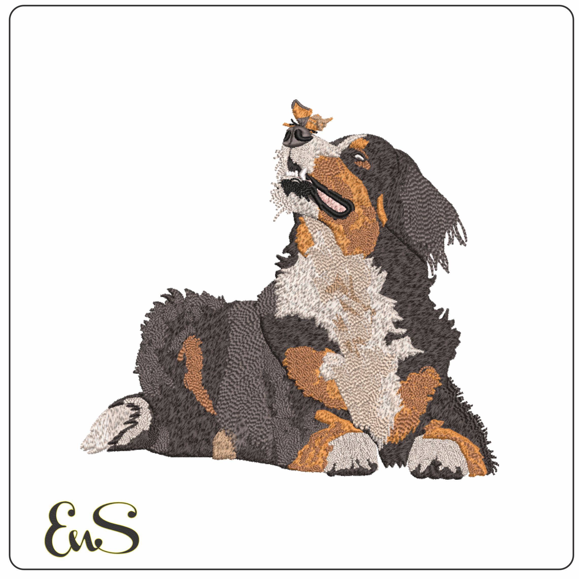 Dog Happy with Butterfly- Elegant embroidery design file - instant download