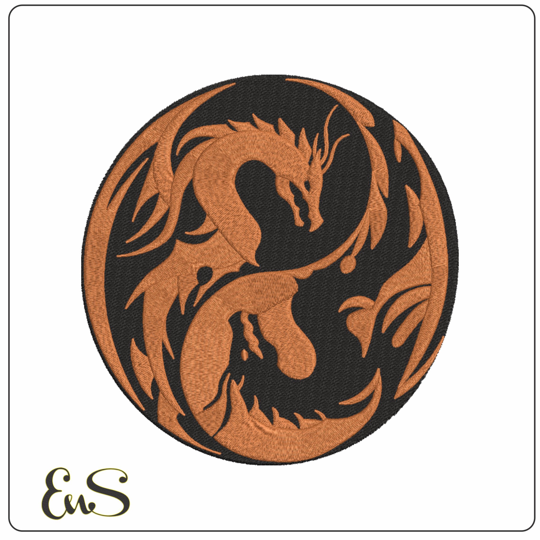 Dragon Ying and Yang- Elegant embroidery design file - instant download