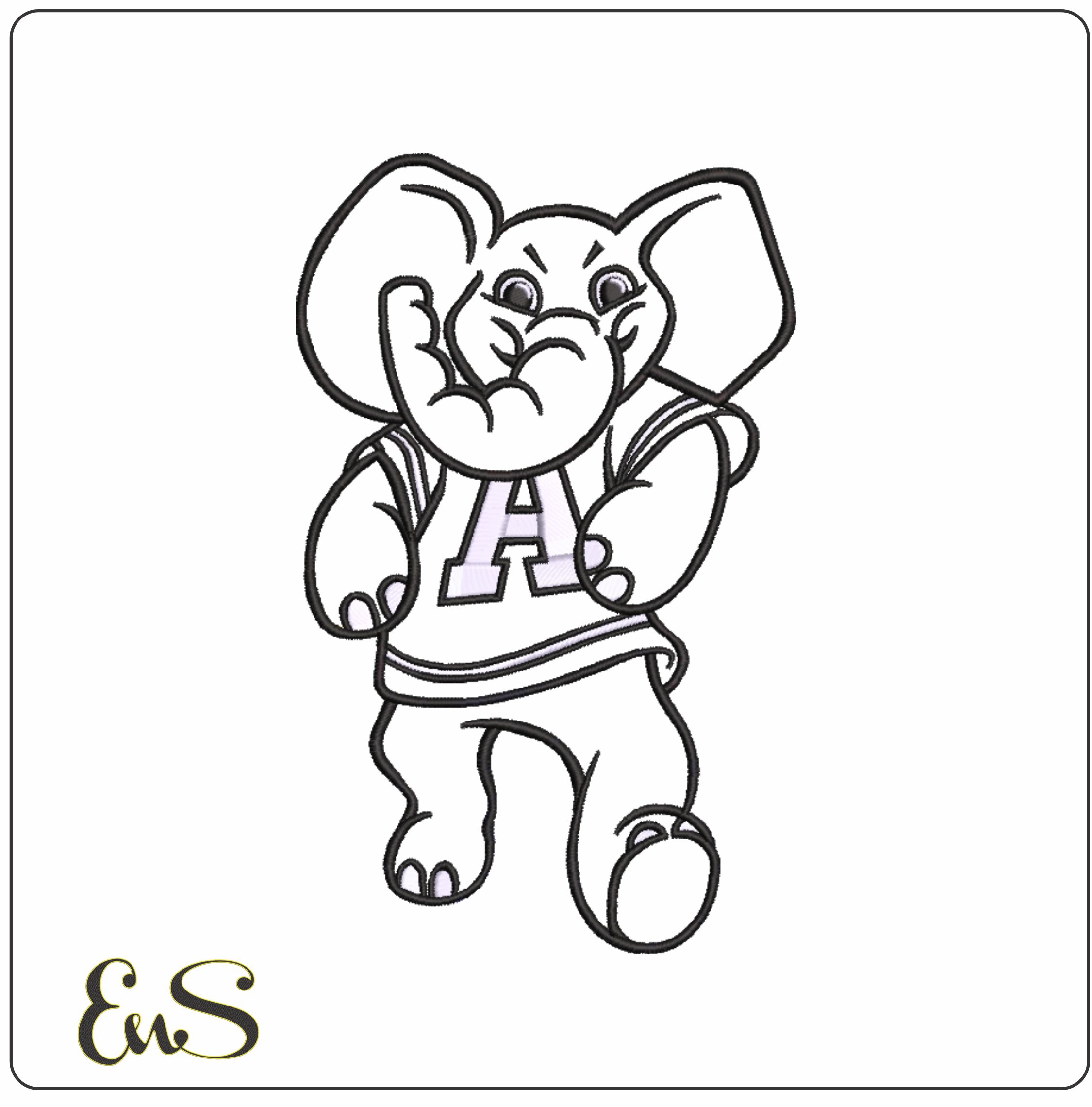 Elephant Mascot Applique- Elegant embroidery design file - instant download