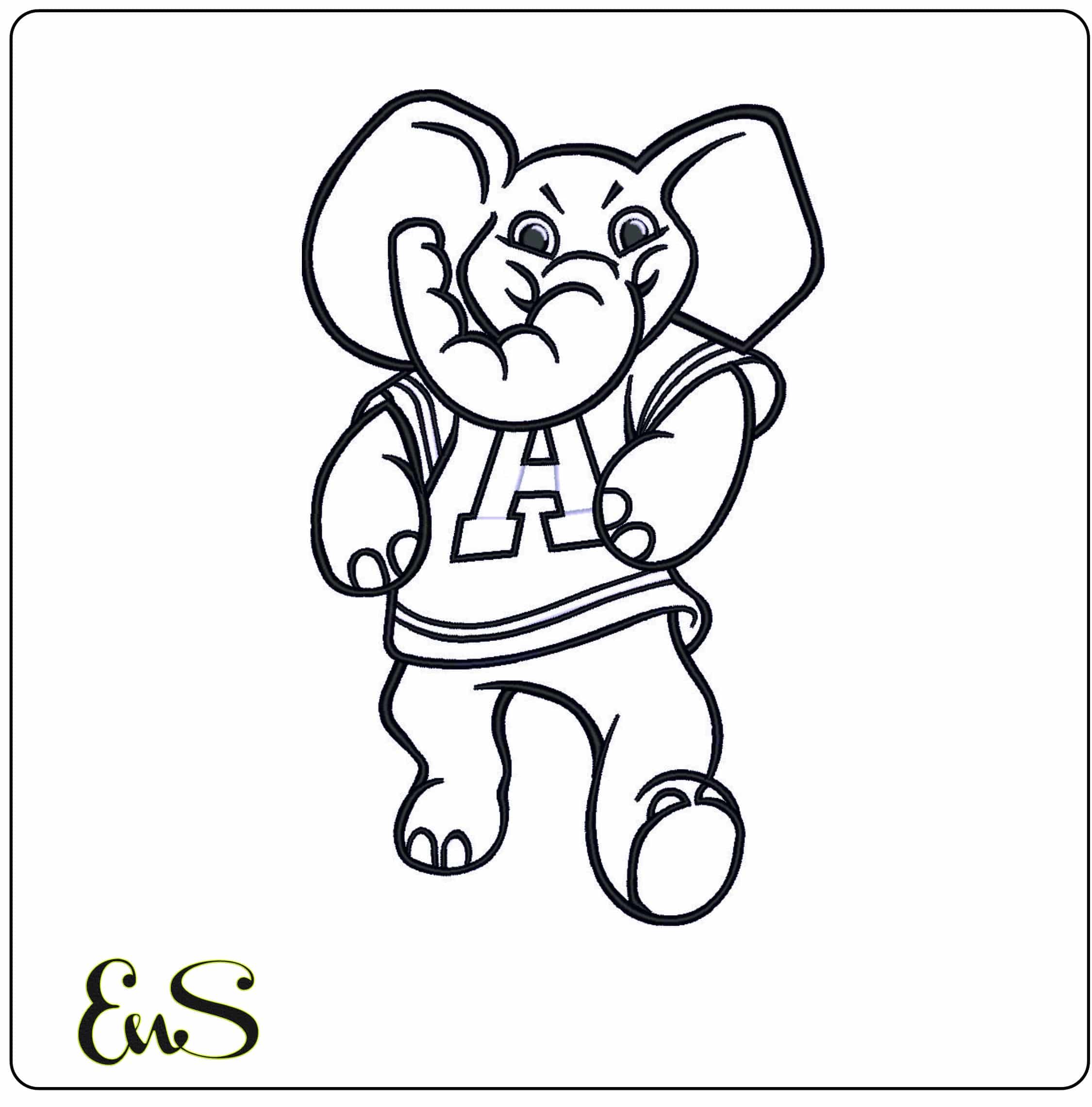 Elephant Mascot Applique- Elegant embroidery design file - instant download
